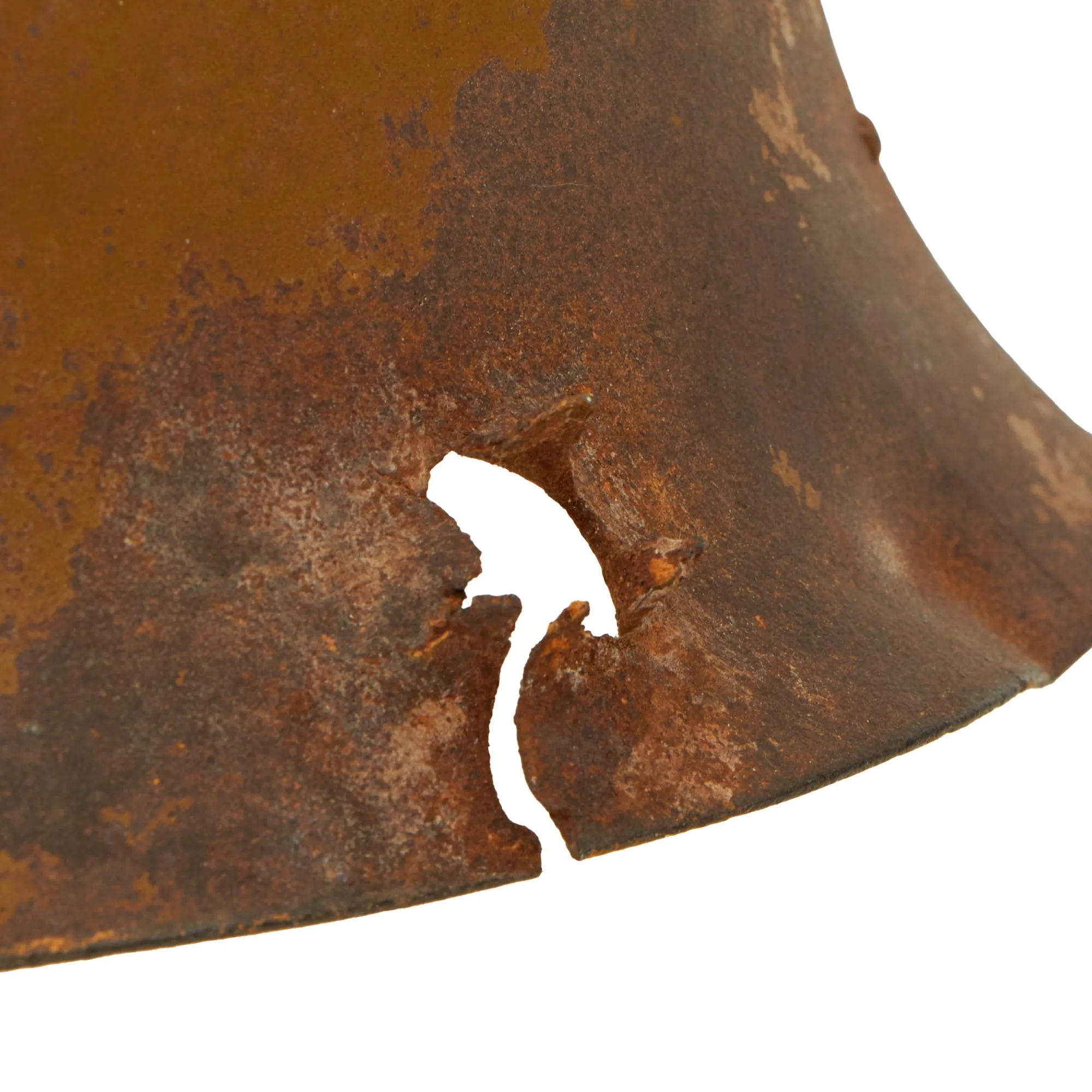 Original WWII Japanese Special Naval Landing Forces (SNLF) Helmet Shell with Metal Badge Insignia - “Battle Damaged”