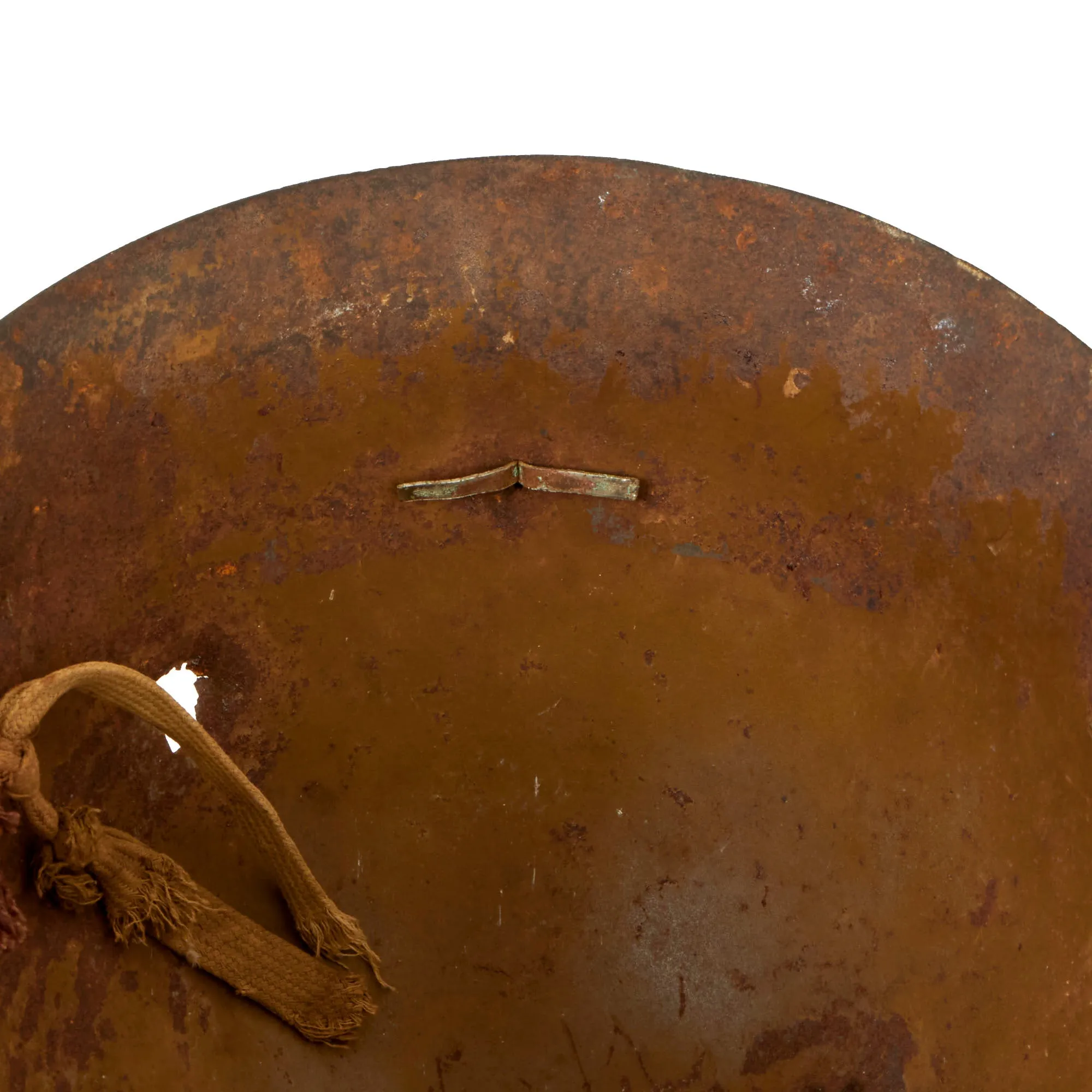 Original WWII Japanese Special Naval Landing Forces (SNLF) Helmet Shell with Metal Badge Insignia - “Battle Damaged”