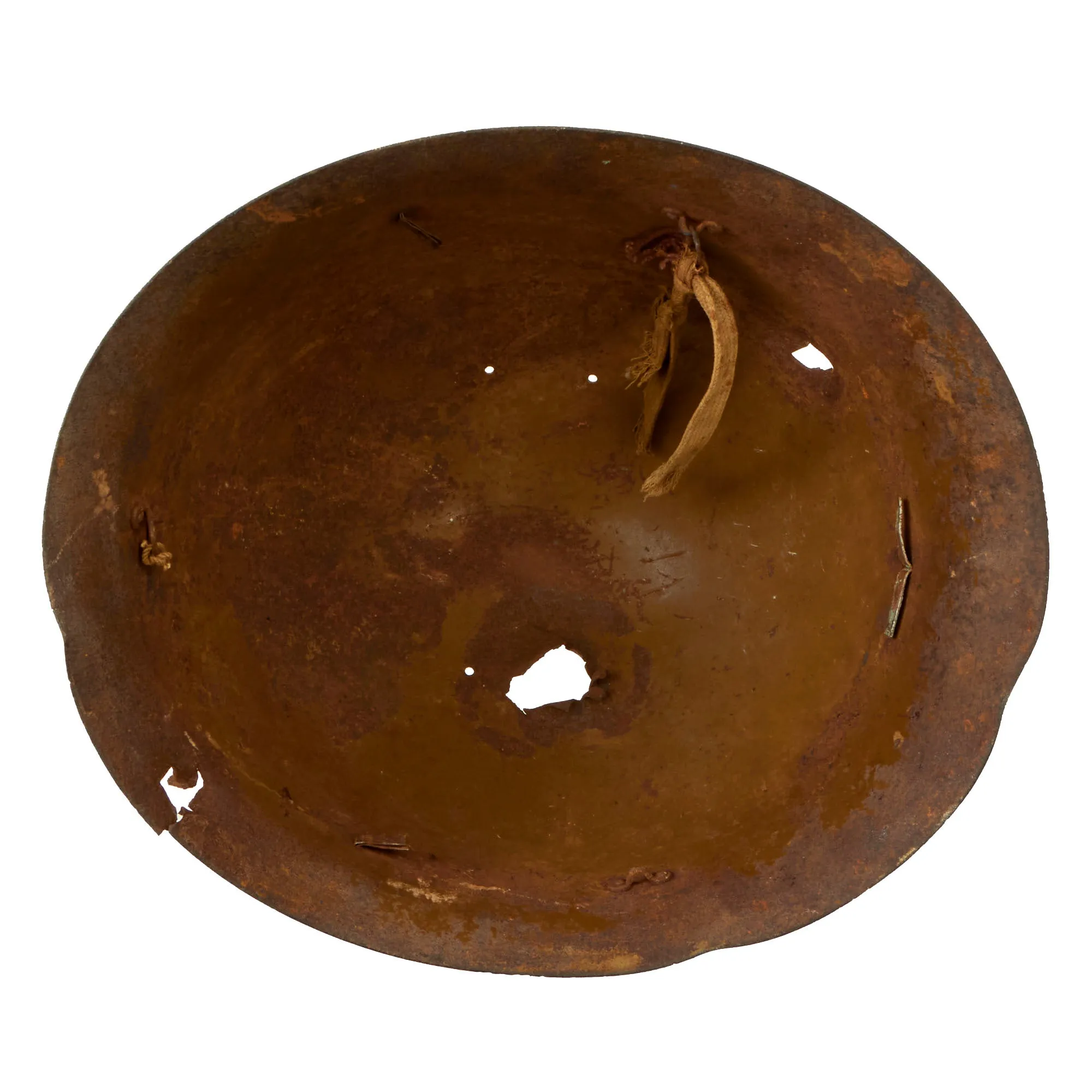 Original WWII Japanese Special Naval Landing Forces (SNLF) Helmet Shell with Metal Badge Insignia - “Battle Damaged”