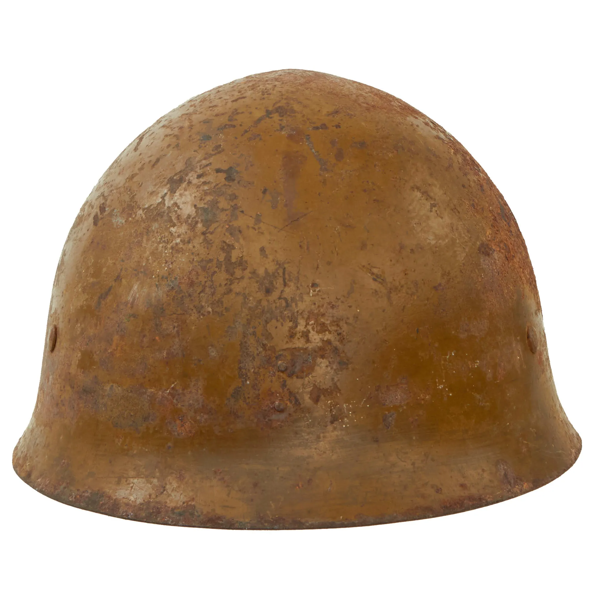 Original WWII Japanese Special Naval Landing Forces (SNLF) Helmet with Metal Badge Insignia - Complete