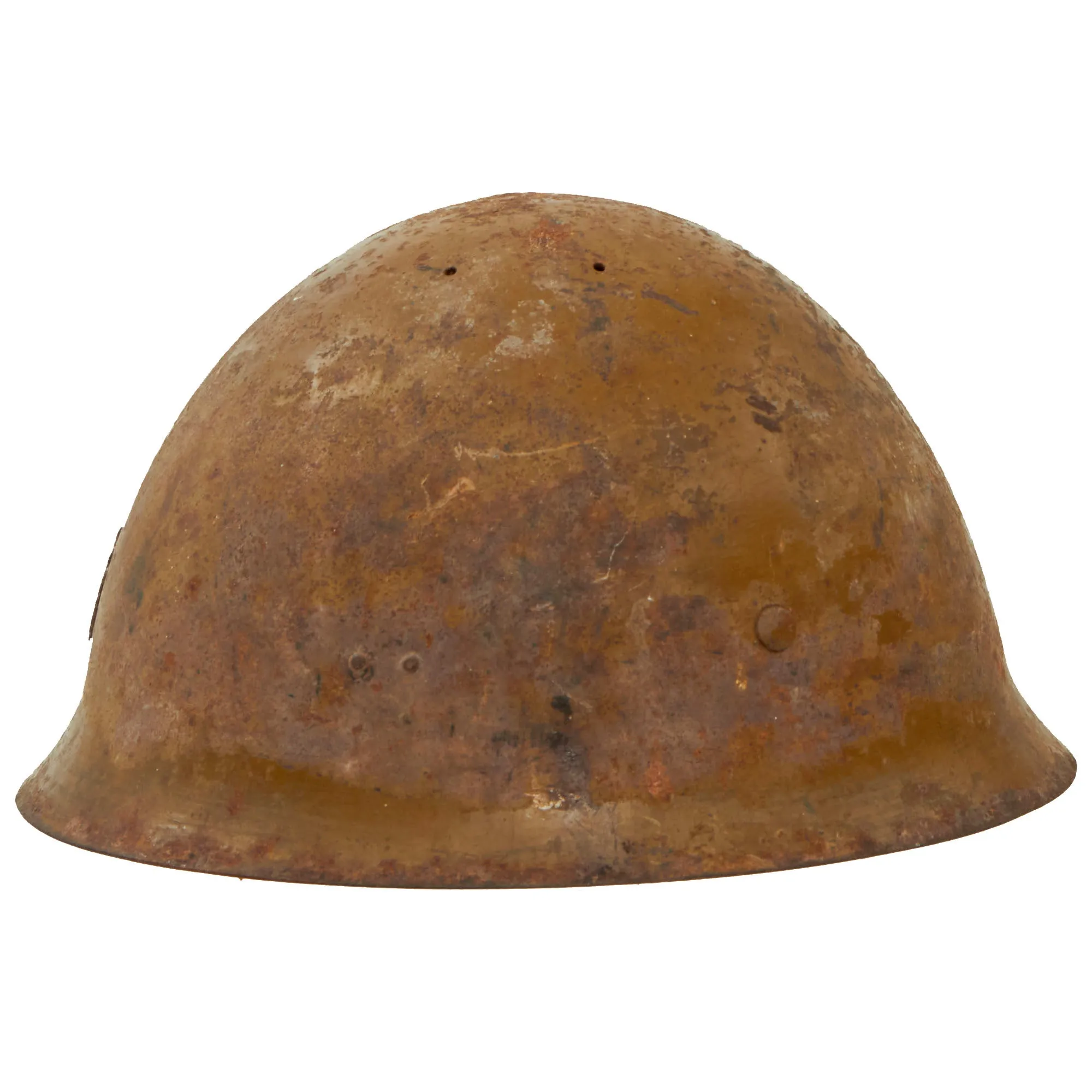 Original WWII Japanese Special Naval Landing Forces (SNLF) Helmet with Metal Badge Insignia - Complete