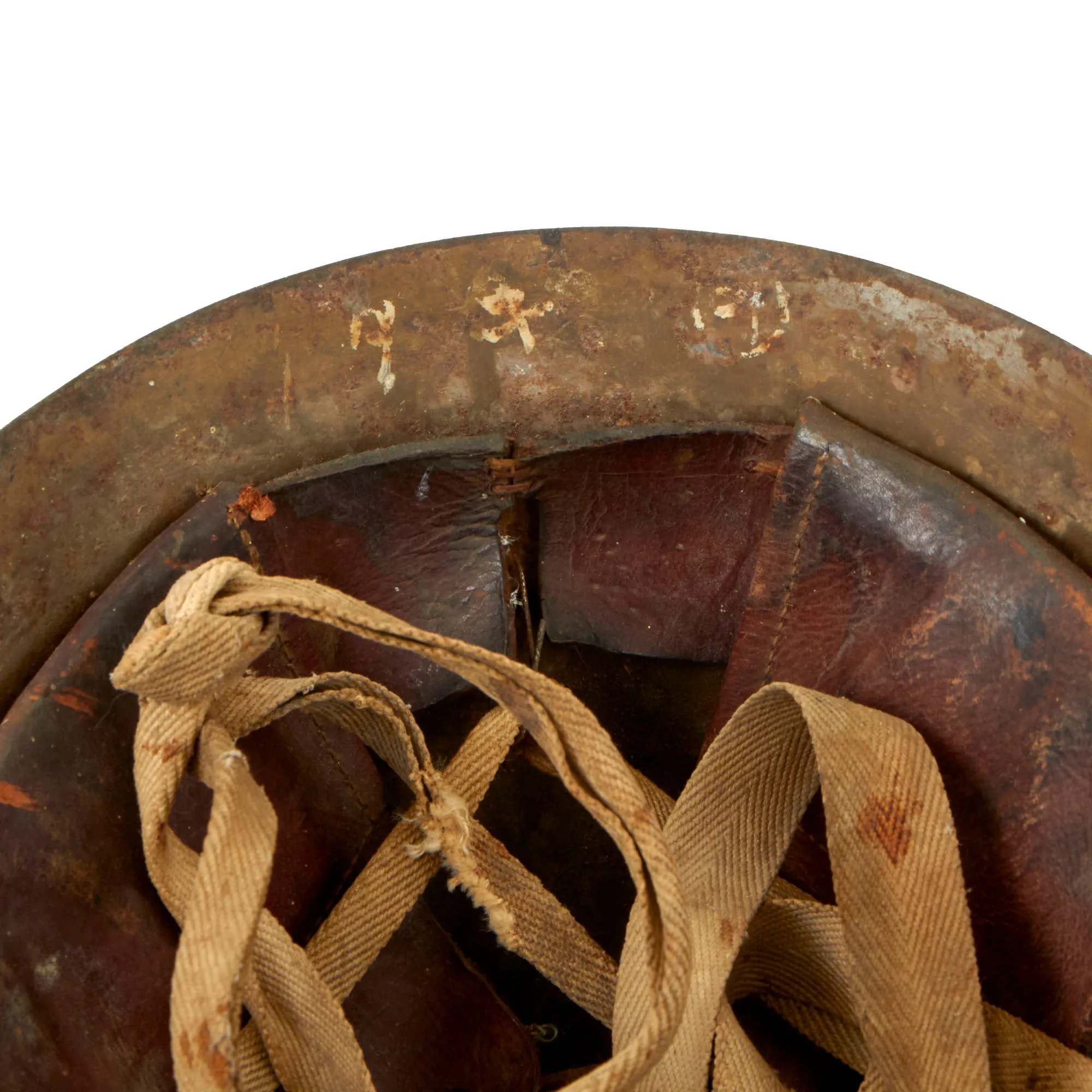 Original WWII Japanese Special Naval Landing Forces (SNLF) Helmet with Metal Badge Insignia - Complete