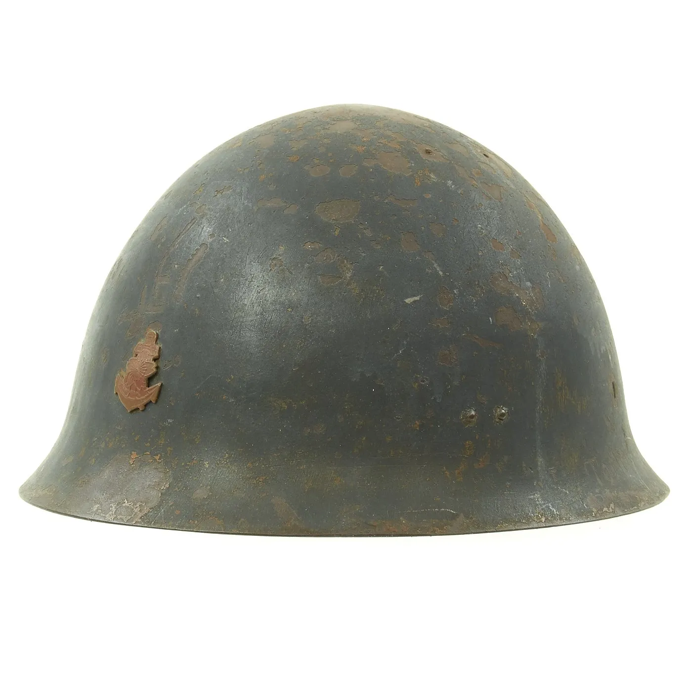 Original WWII Japanese Special Naval Landing Forces (SNLF) Tetsubo Helmet Shell with Blue Paint