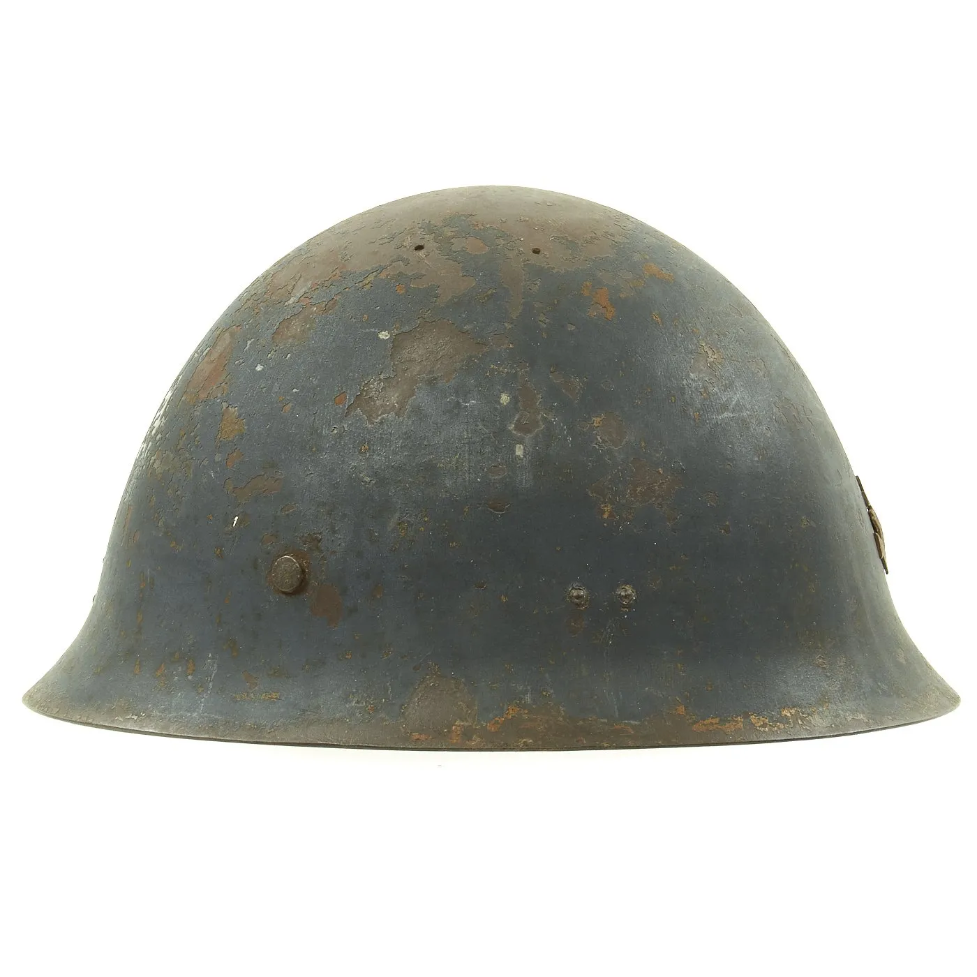 Original WWII Japanese Special Naval Landing Forces (SNLF) Tetsubo Helmet Shell with Blue Paint