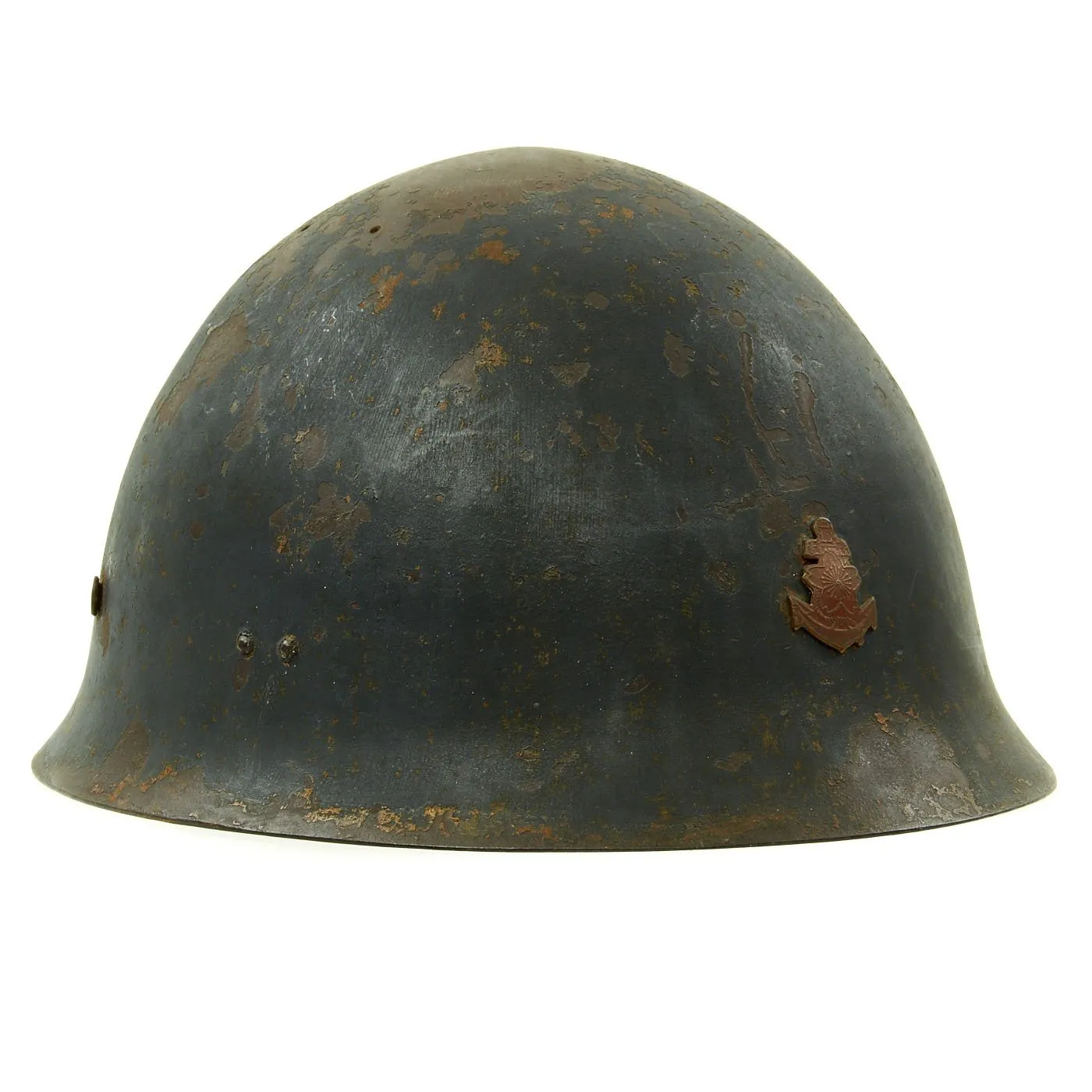 Original WWII Japanese Special Naval Landing Forces (SNLF) Tetsubo Helmet Shell with Blue Paint