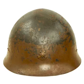 Original WWII Japanese Special Naval Landing Forces (SNLF) Tetsubo Helmet Shell with Original Joint Intelligence Field Inspection Tag