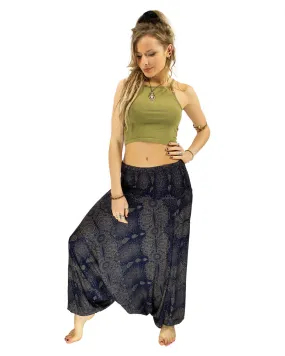 Patterned Baggy Harem Pants Navy Blue