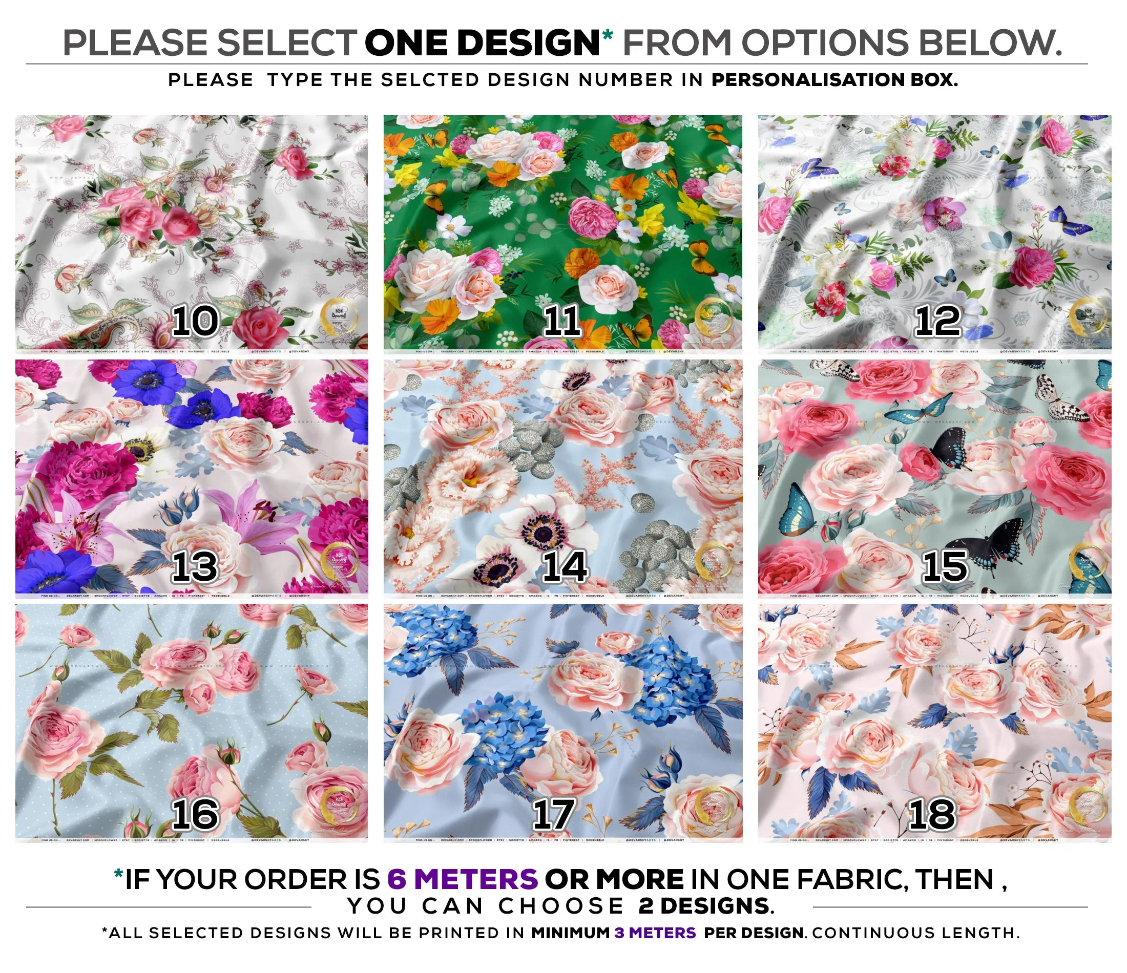 Pink Florals Apparel Fabric 3Meters , 9 Designs | 8 Fabrics Option | Fabric By the Yard | D20135