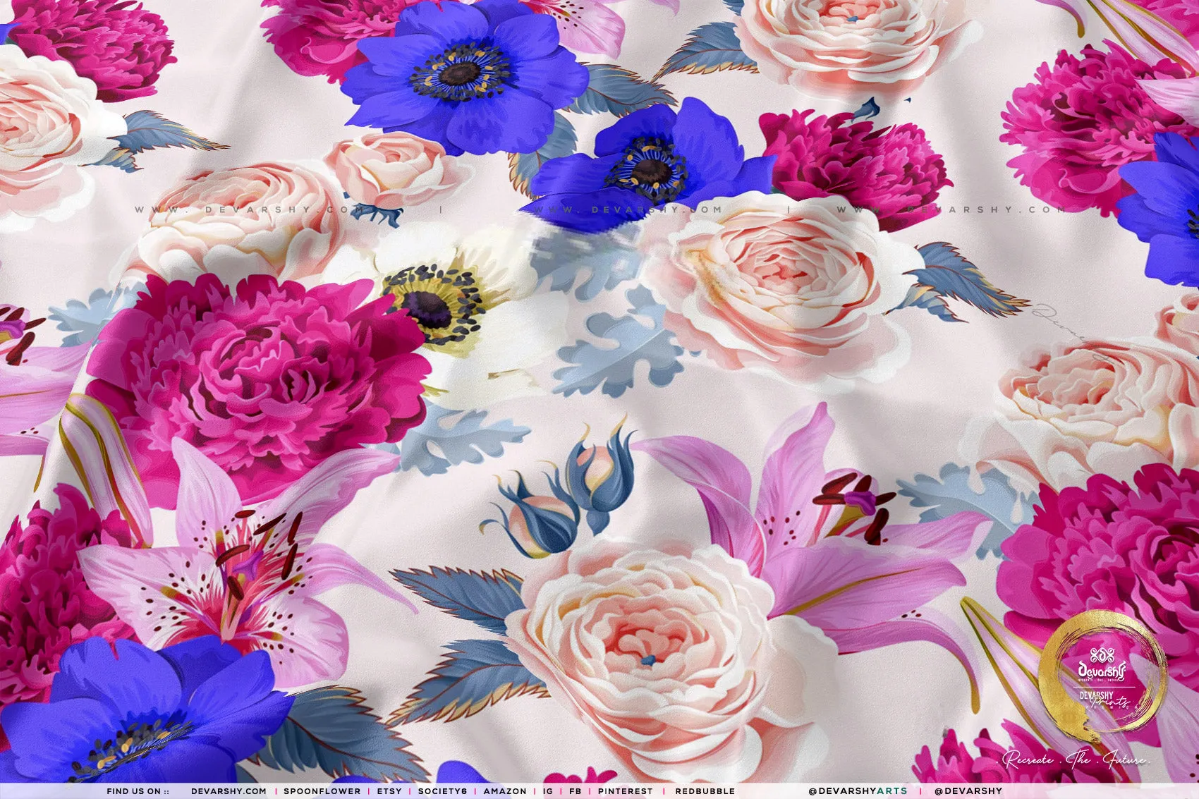 Pink Florals Apparel Fabric 3Meters , 9 Designs | 8 Fabrics Option | Fabric By the Yard | D20135