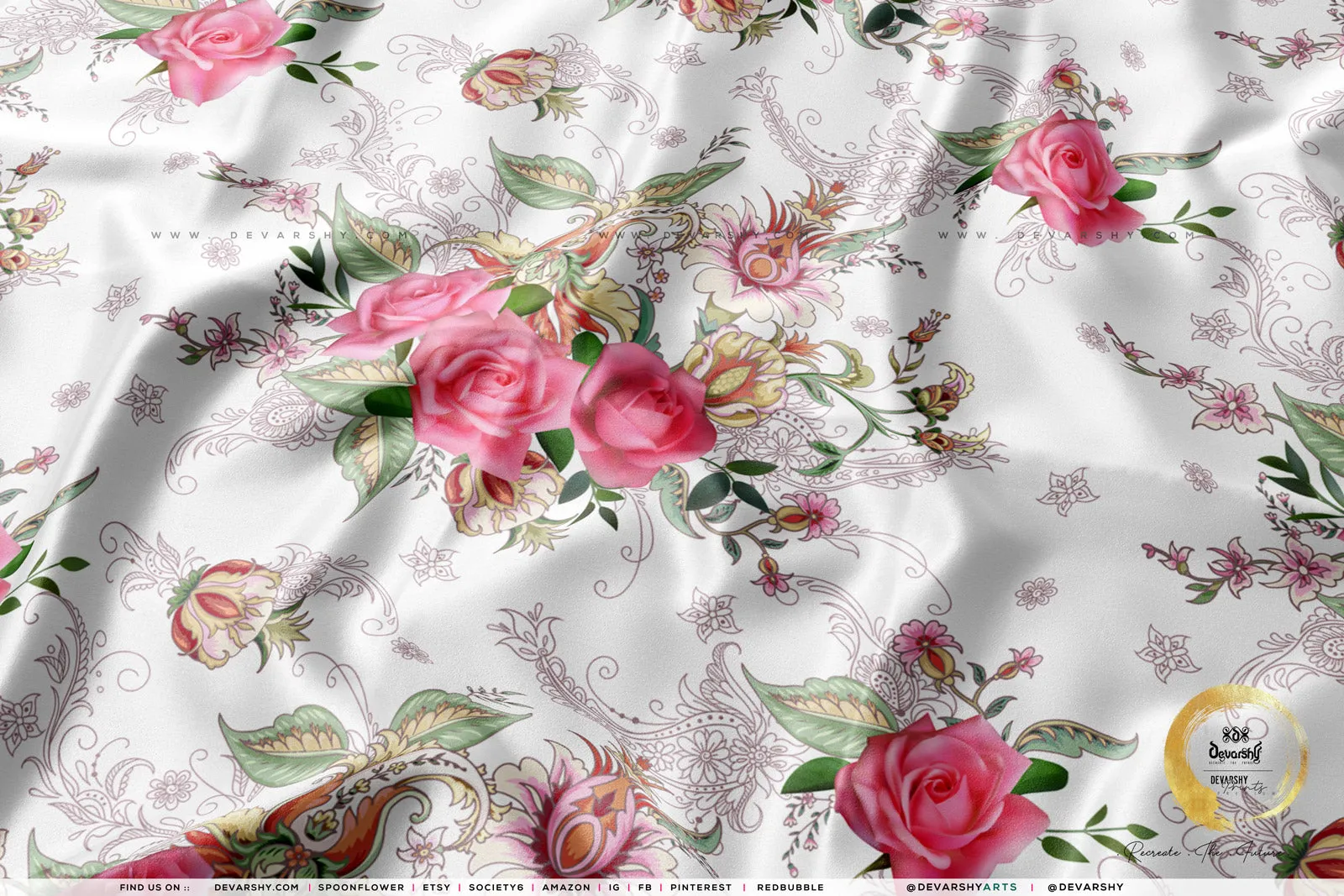 Pink Florals Apparel Fabric 3Meters , 9 Designs | 8 Fabrics Option | Fabric By the Yard | D20135