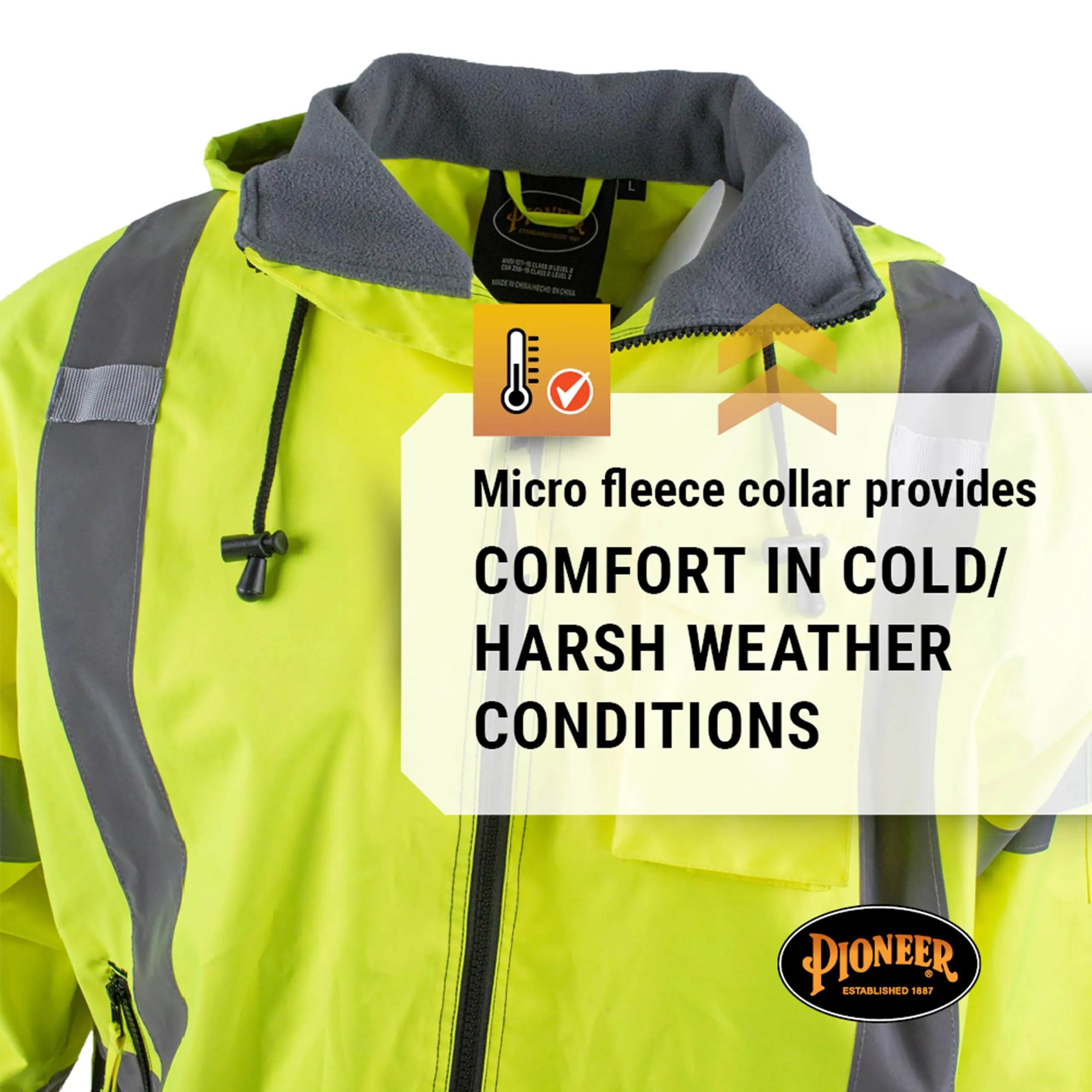 Pioneer HI VIS Safety Bomber Jacket with Detachable Hood Medium