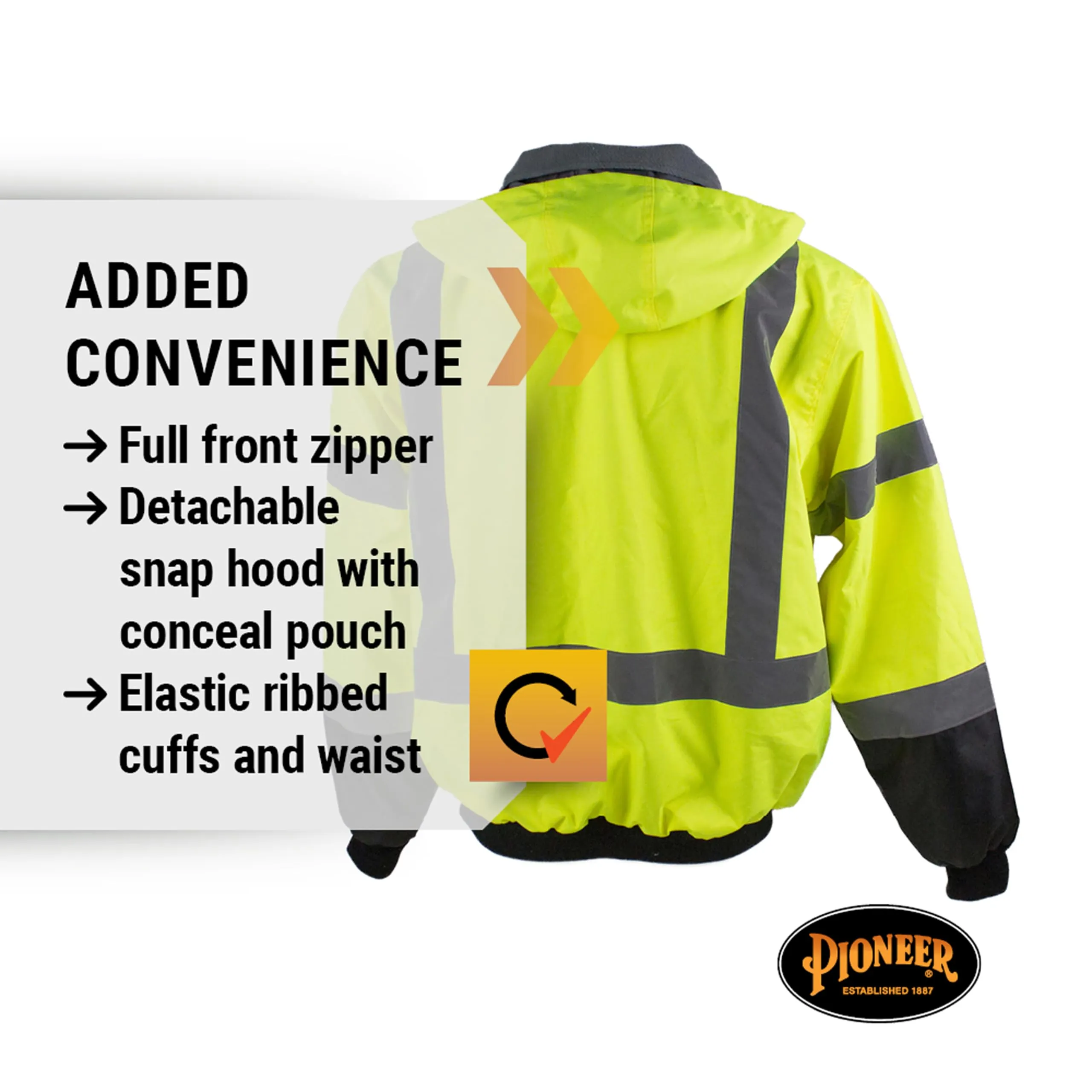 Pioneer HI VIS Safety Bomber Jacket with Detachable Hood Medium