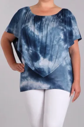 Plus Top Tie Dye Off Shoulder One Bohemian Boho Sexy Blue Casual