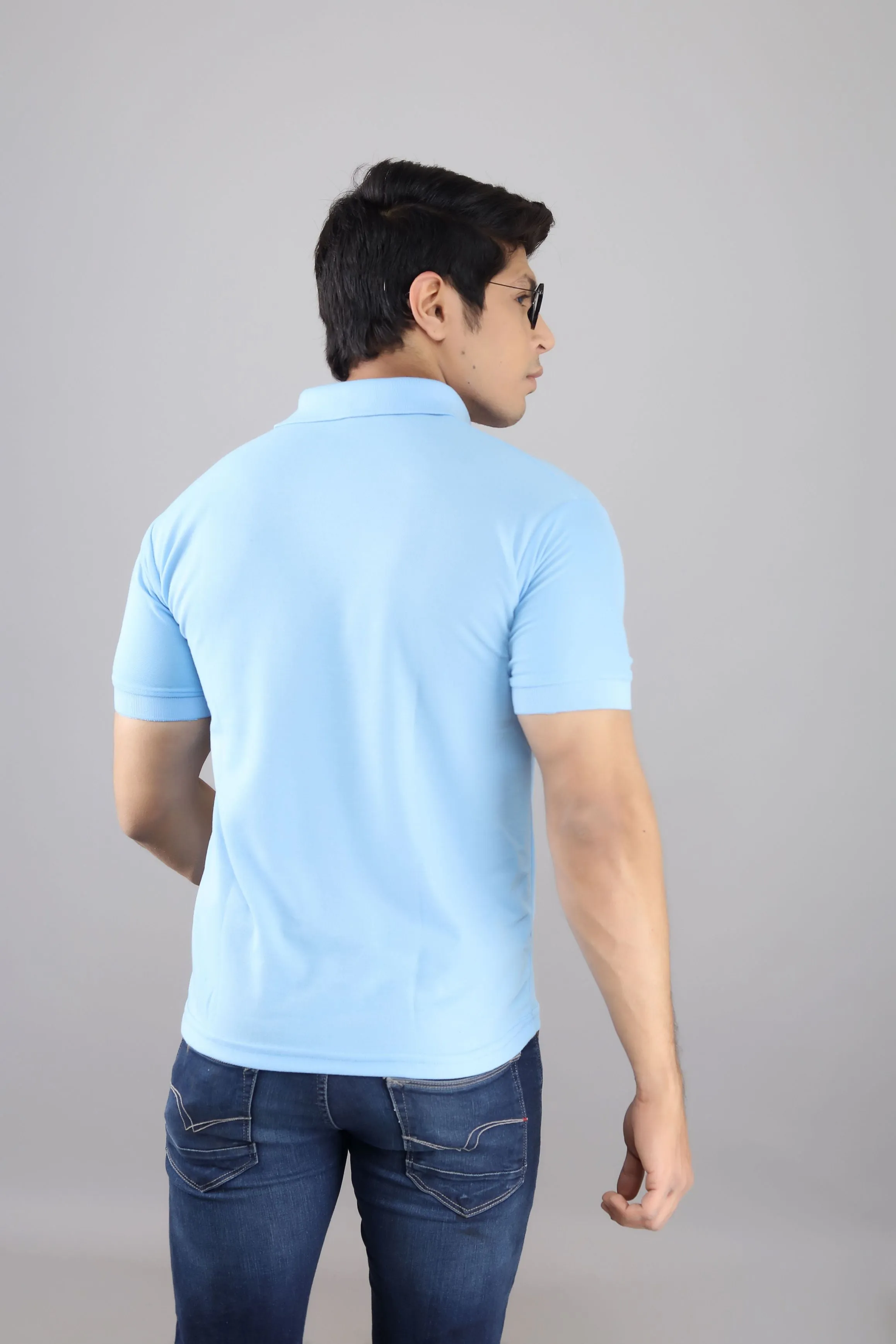 Polo T Shirts for Men - Men Sky Blue Solid Polo Collar