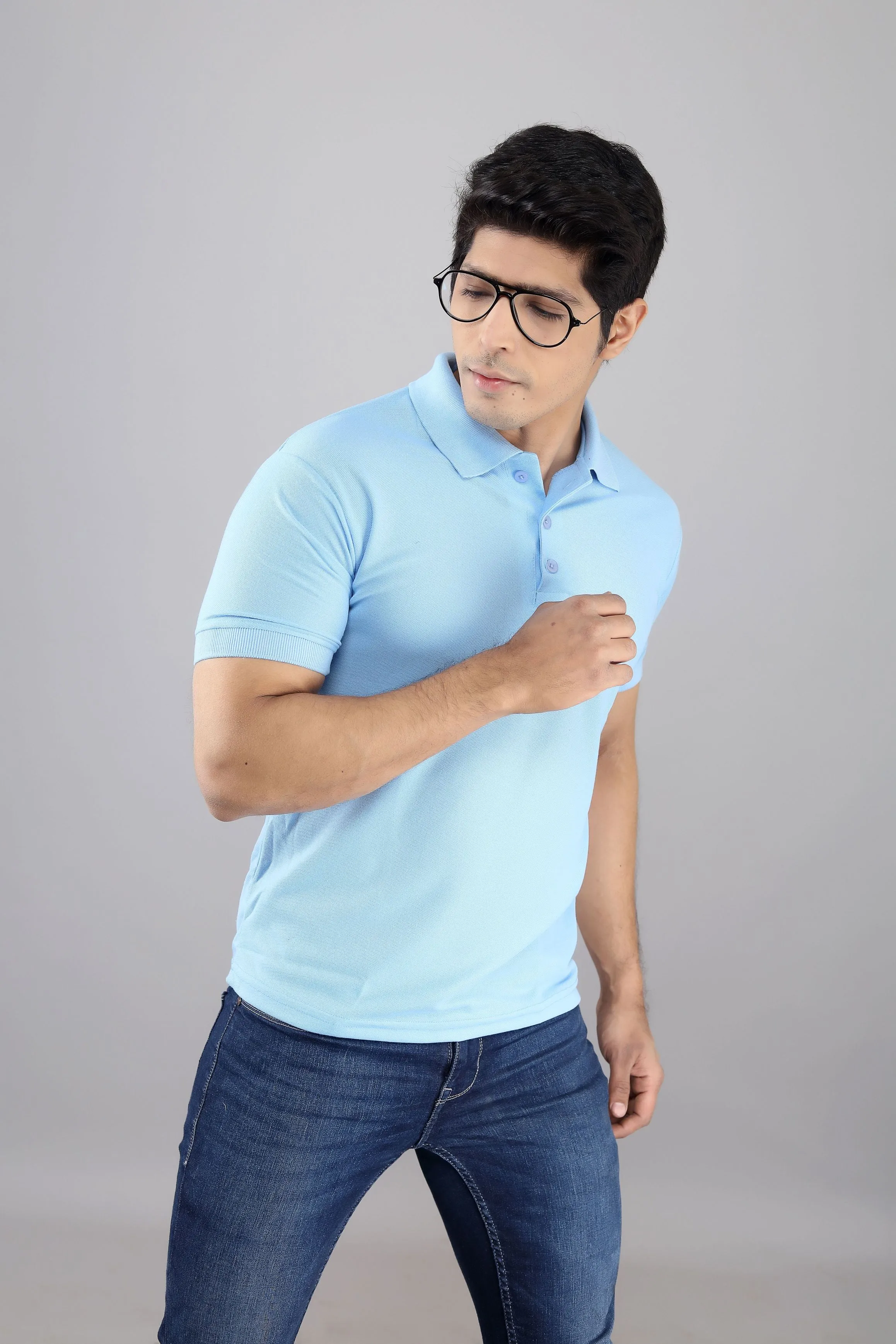 Polo T Shirts for Men - Men Sky Blue Solid Polo Collar