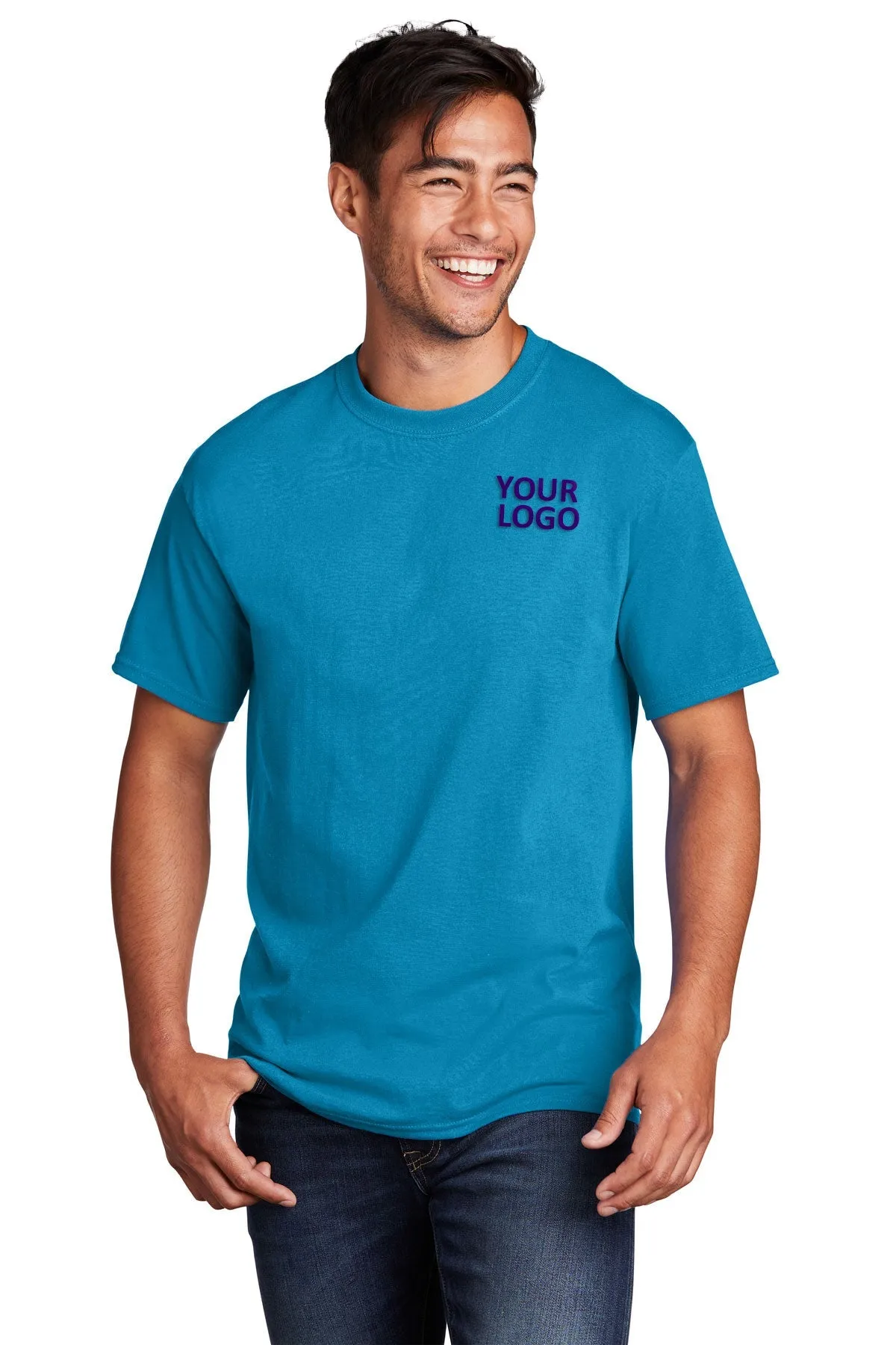 Port & Company Core Cotton Branded Tee's, Neon Blue*