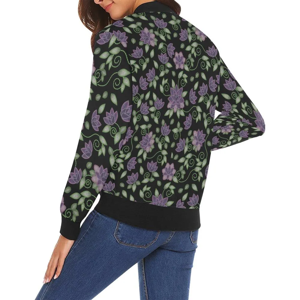 Purple Beaded Rose Bomber Jacket for Women