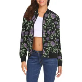 Purple Beaded Rose Bomber Jacket for Women