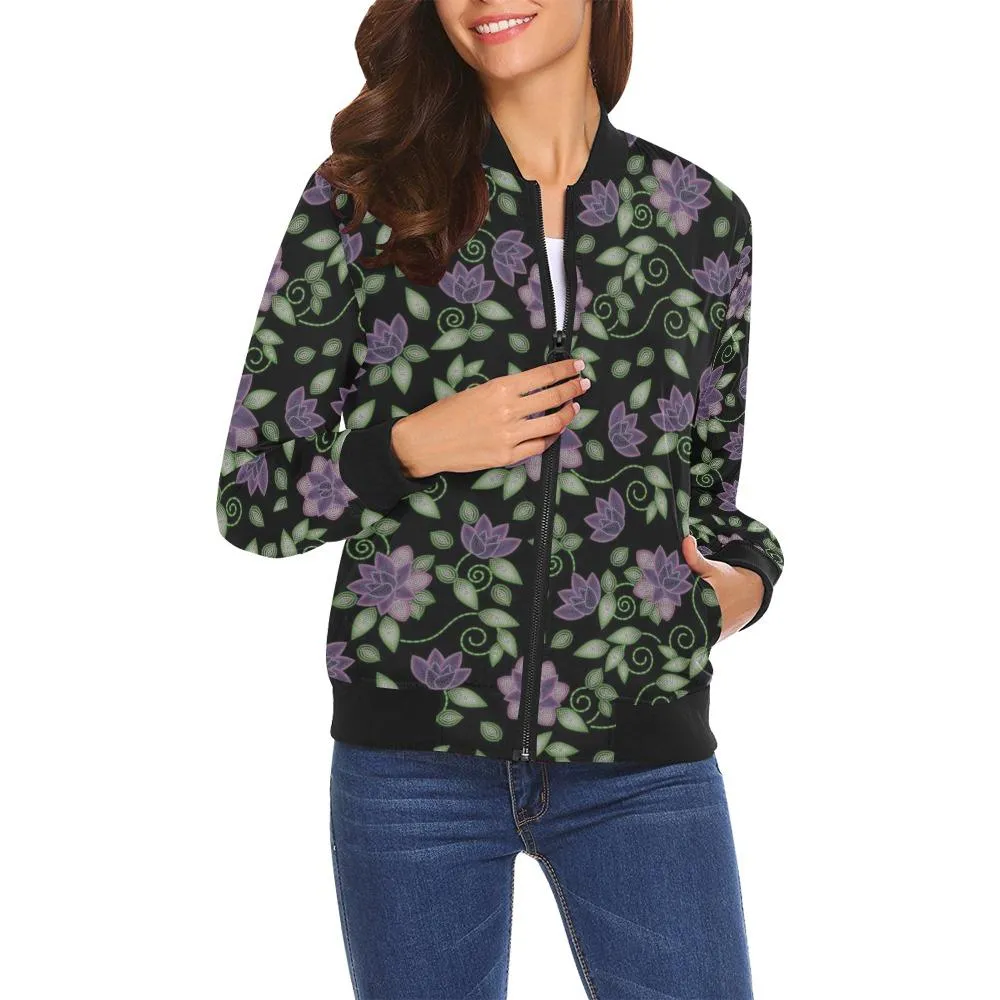 Purple Beaded Rose Bomber Jacket for Women