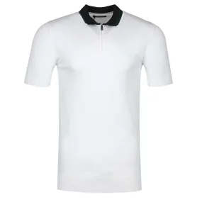 Remus Uomo Contrast Collar Knitted Zip Polo Shirt in White