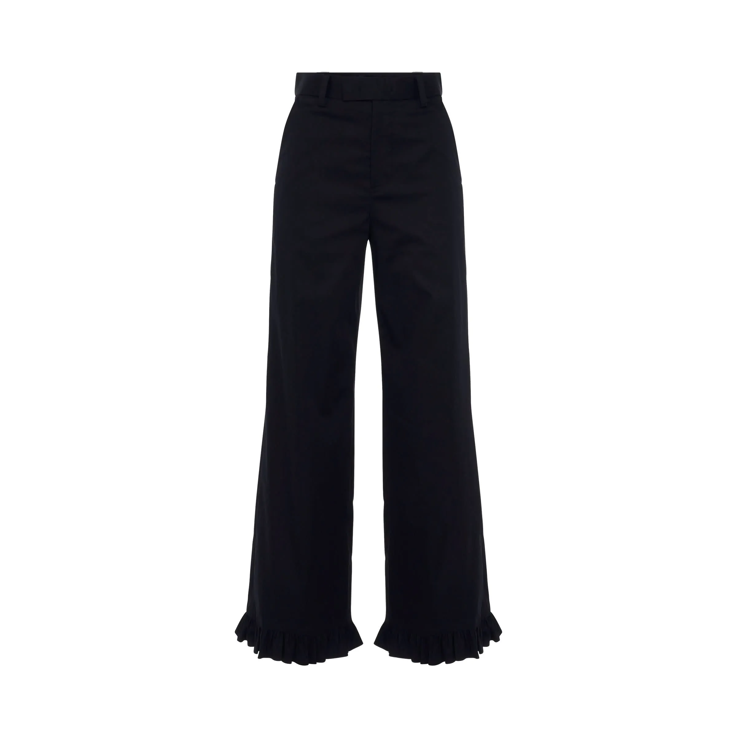 Ruffle Detail Regular Fit Trouser in Black