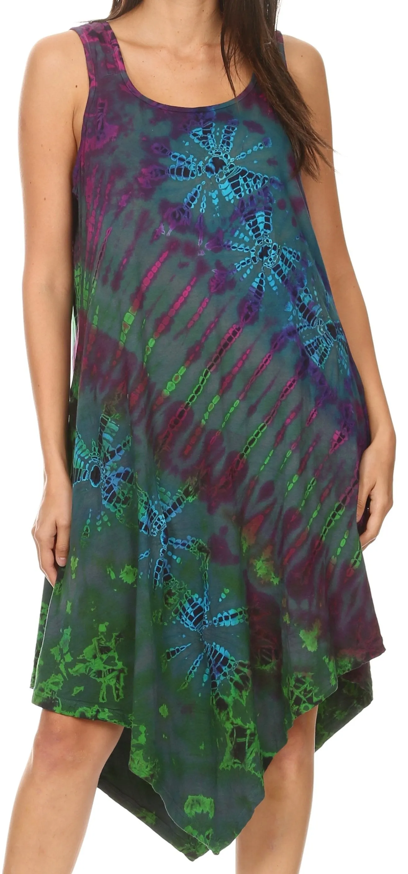 Sakkas Dylla Women's Sleeveless Tie Dye Casual Stretchy Loose Tank Dress Sundress