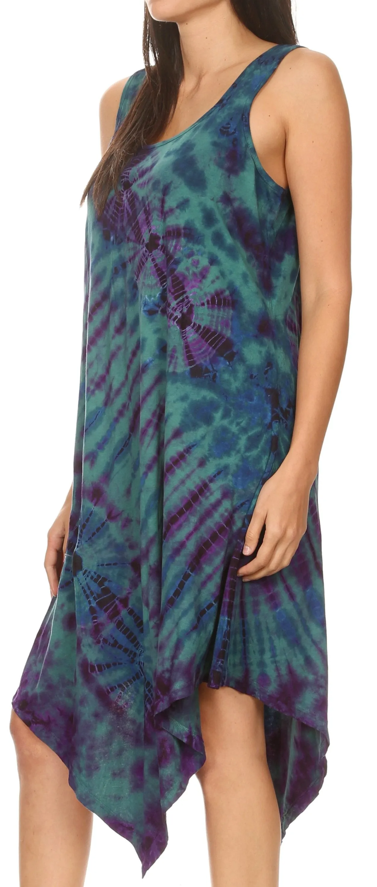 Sakkas Dylla Women's Sleeveless Tie Dye Casual Stretchy Loose Tank Dress Sundress