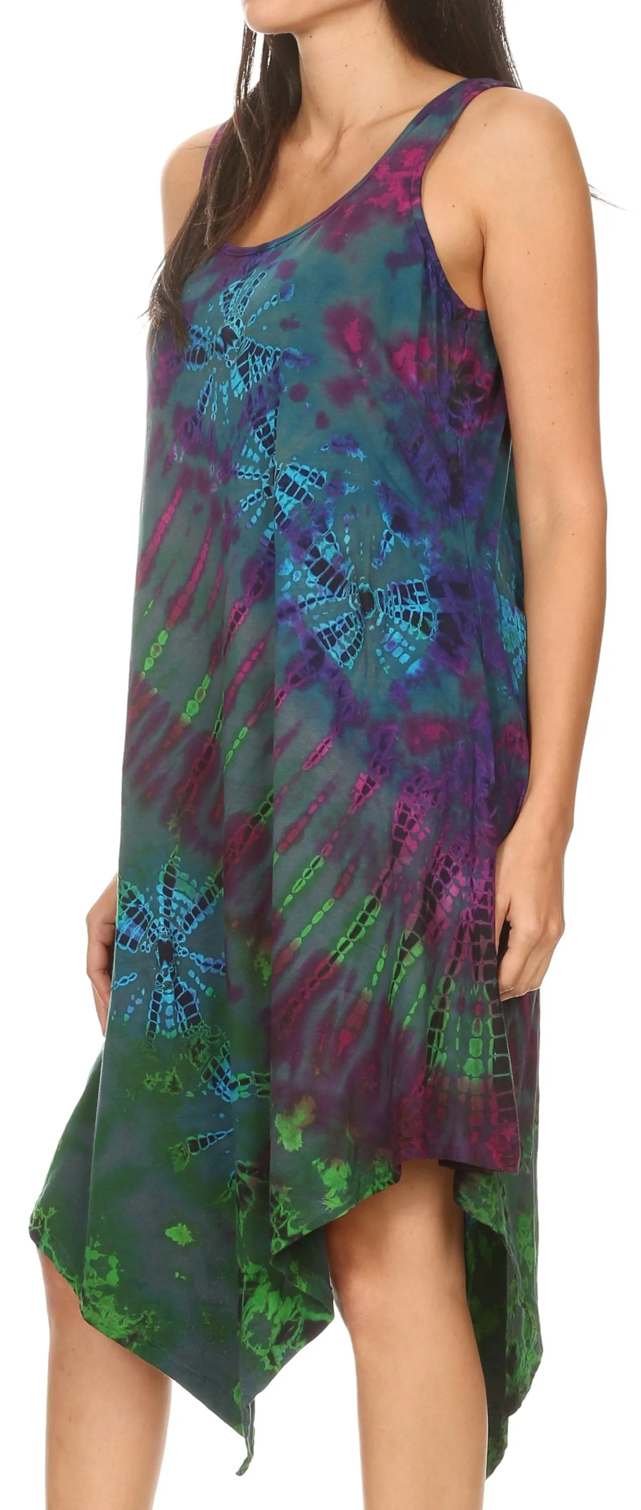 Sakkas Dylla Women's Sleeveless Tie Dye Casual Stretchy Loose Tank Dress Sundress