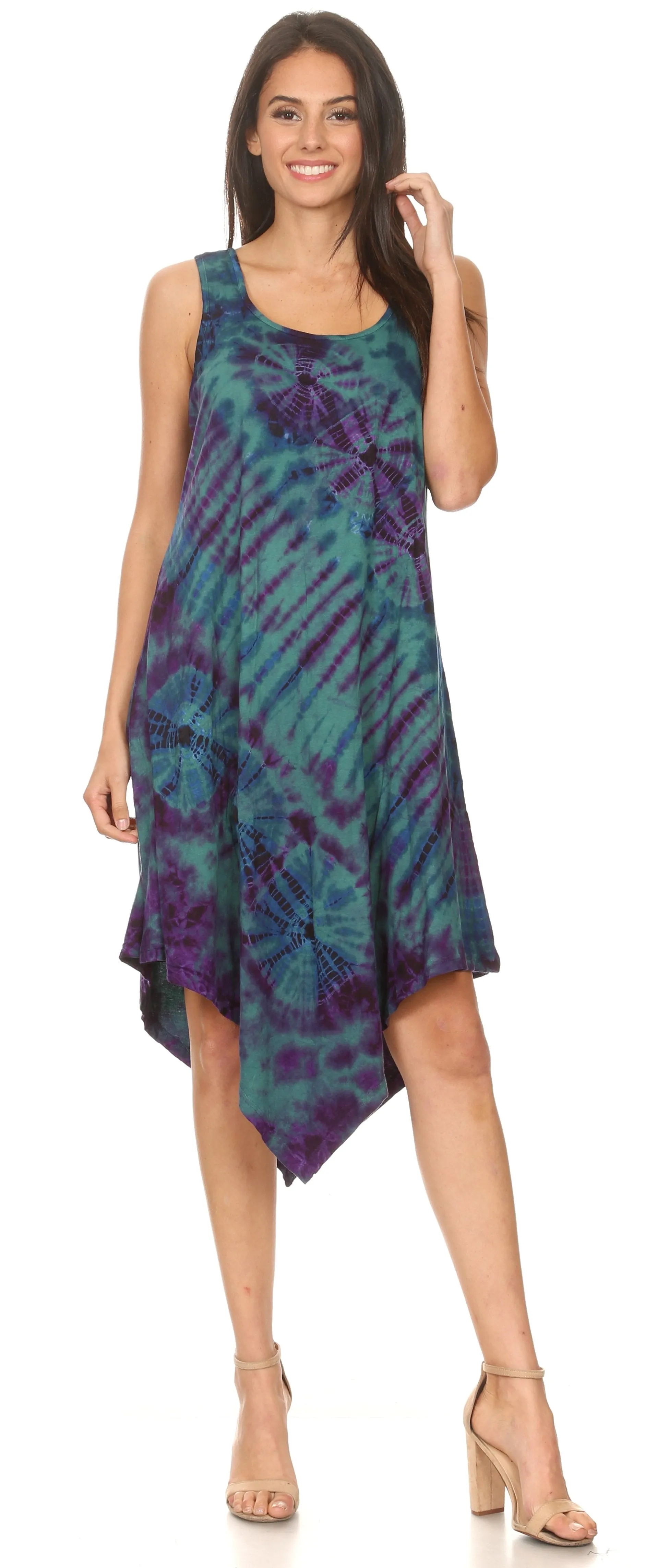 Sakkas Dylla Women's Sleeveless Tie Dye Casual Stretchy Loose Tank Dress Sundress