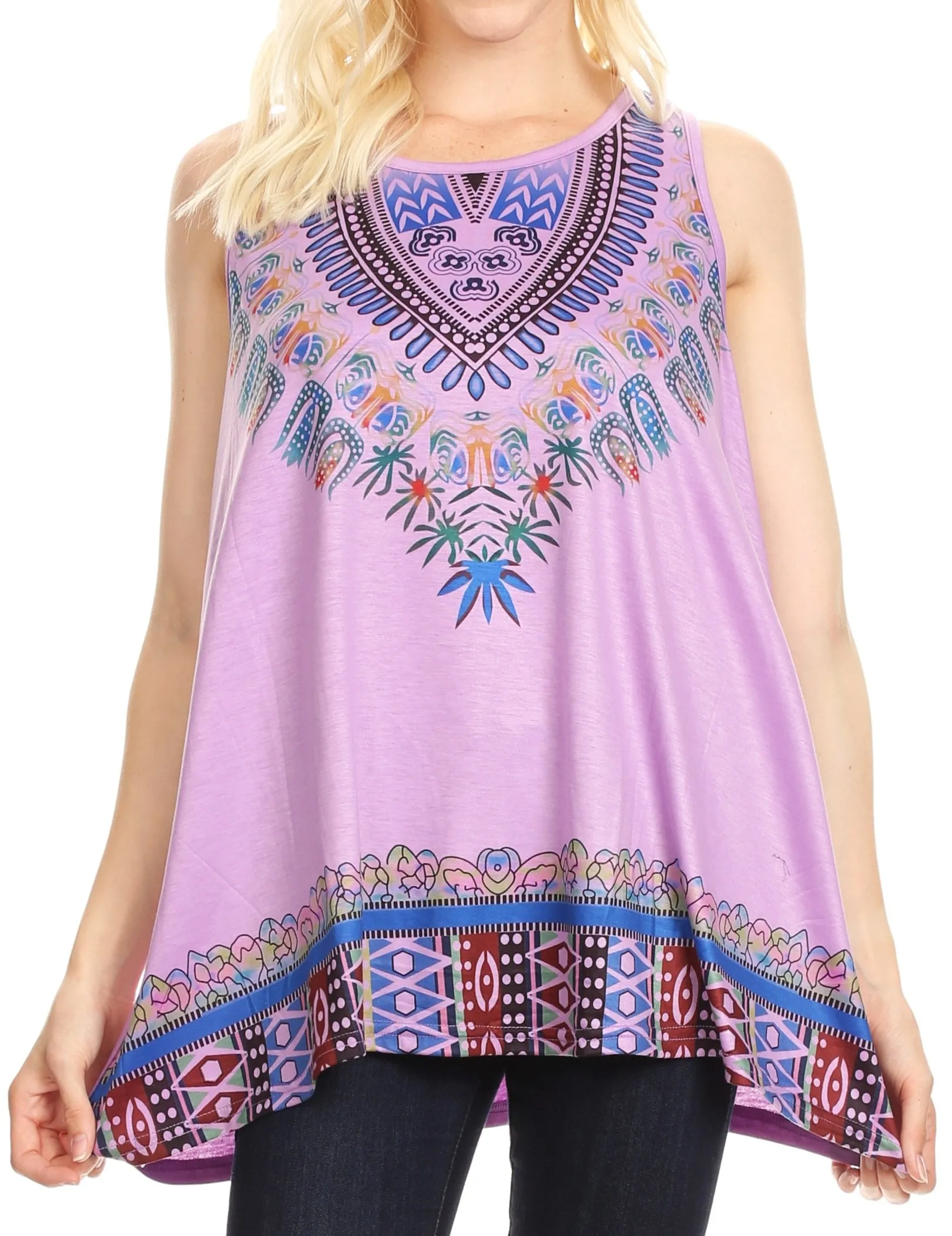 Sakkas Juliana Womens Summer Sleeveless Tank Top Printed Dashiki Jersey Knit