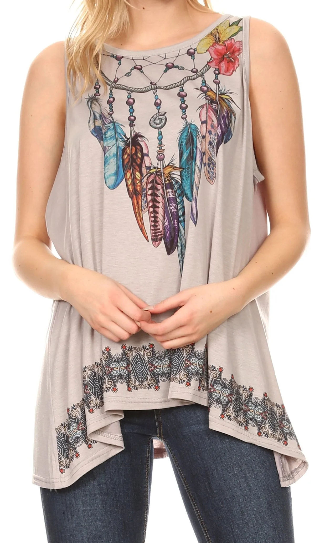 Sakkas Juliana Womens Summer Sleeveless Tank Top Printed Dashiki Jersey Knit