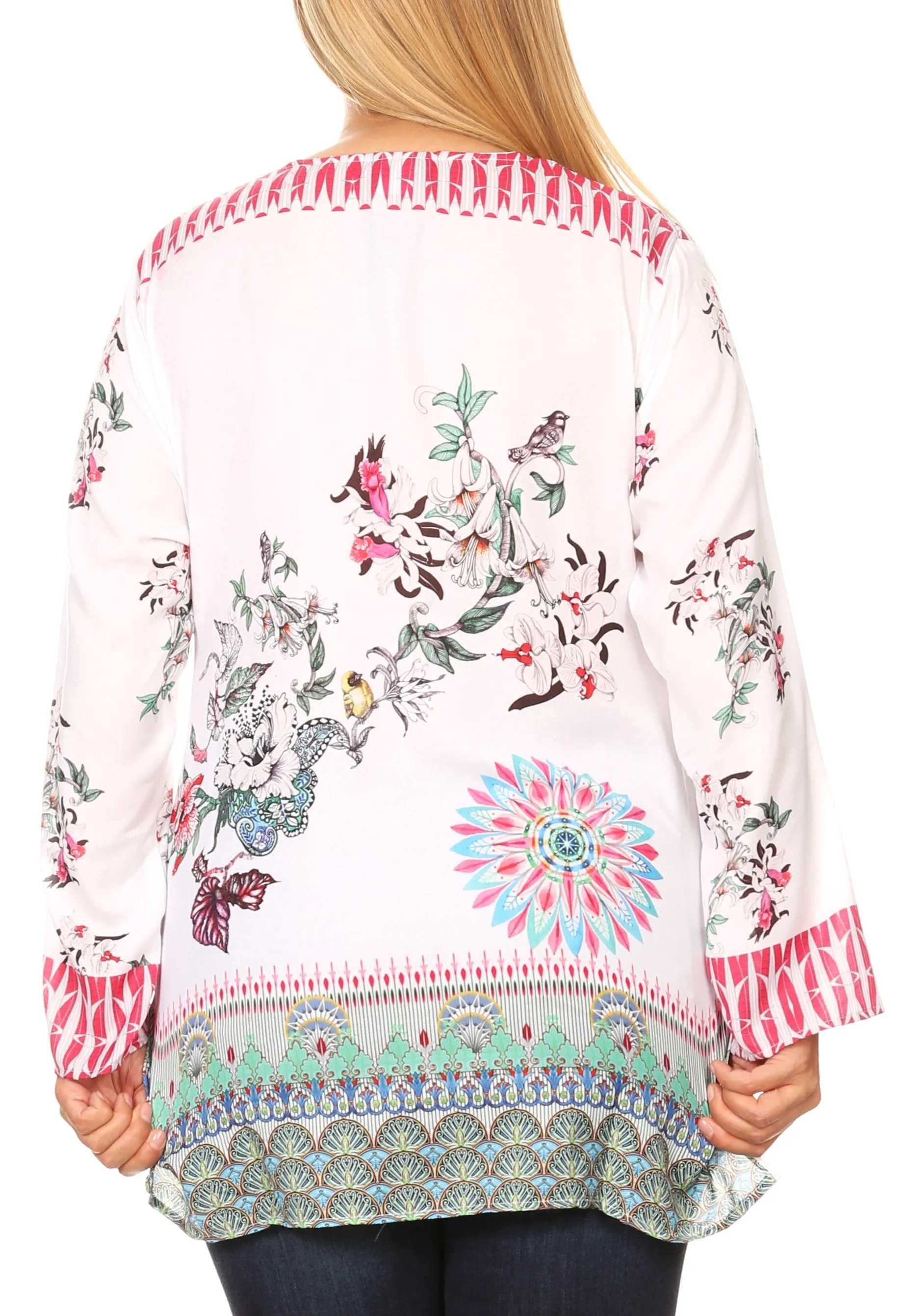 Sakkas Linea Women's Casual Floral Print Long Sleeve Swing Boho Pullover Tunic Top