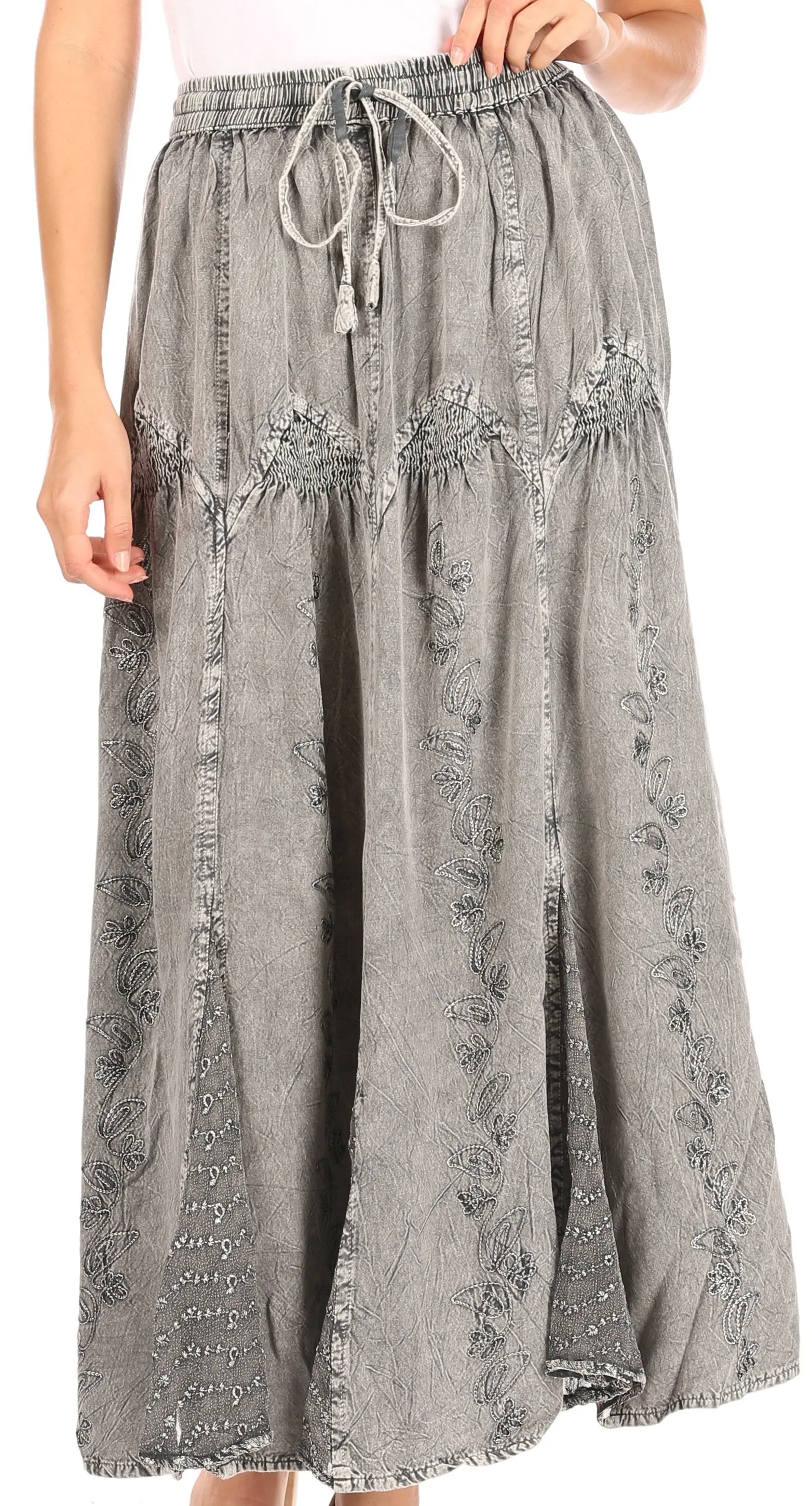 Sakkas Olivia Womens Maxi Bohemian Gypsy Long Skirt With Elastic Waist and Lace