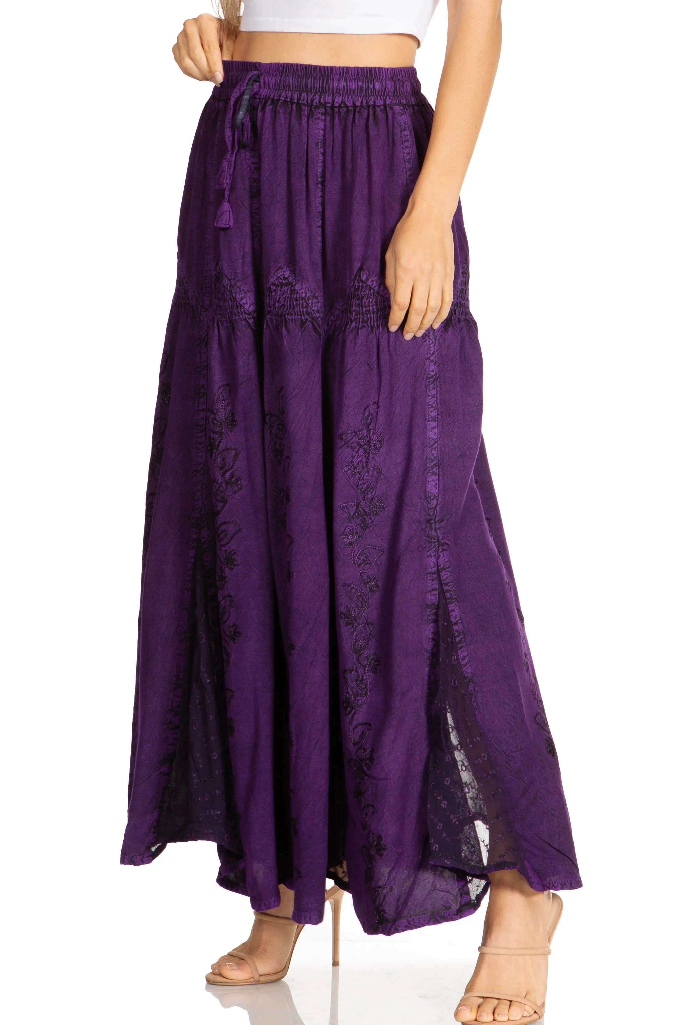 Sakkas Olivia Womens Maxi Bohemian Gypsy Long Skirt With Elastic Waist and Lace