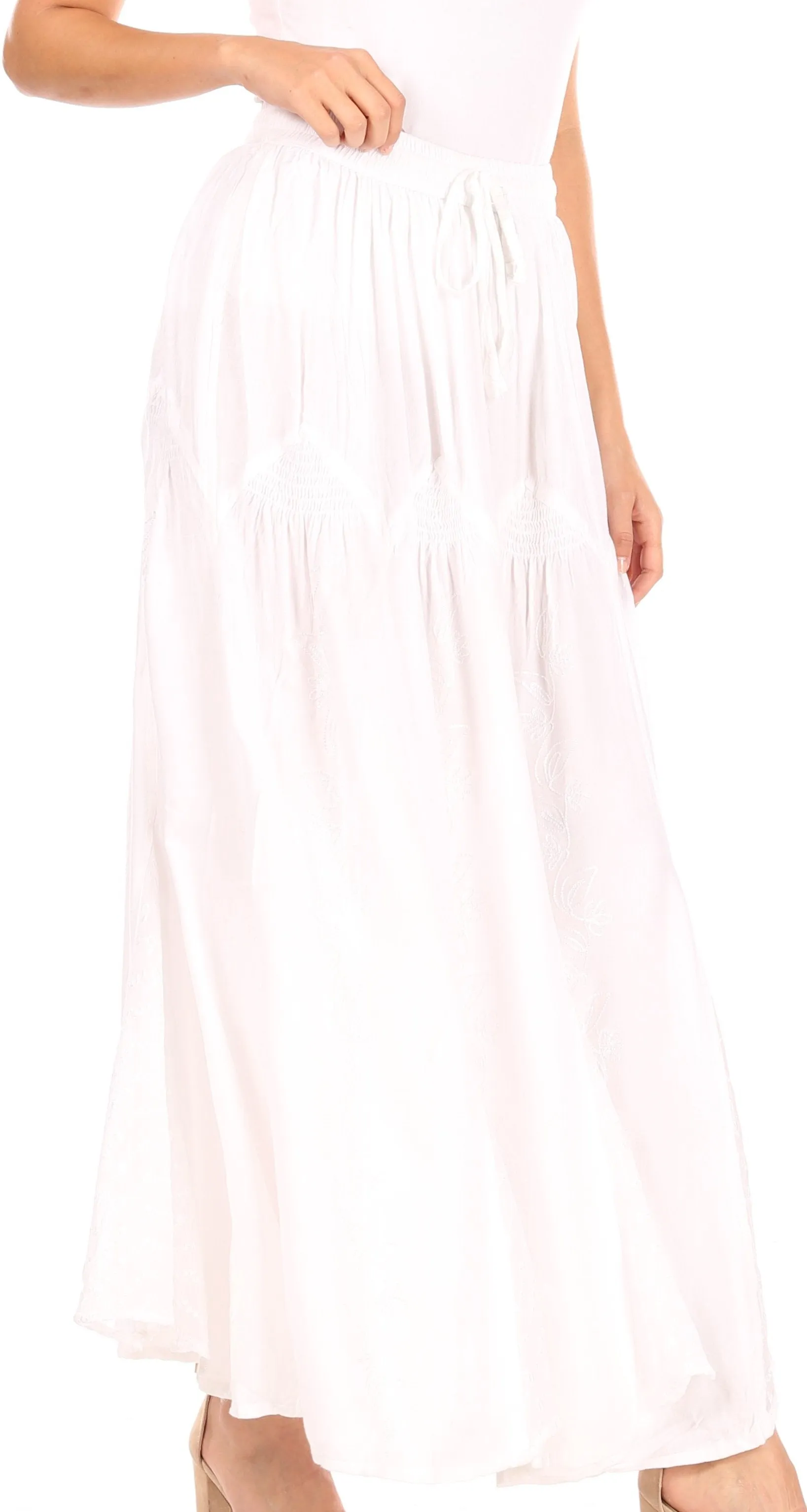 Sakkas Olivia Womens Maxi Bohemian Gypsy Long Skirt With Elastic Waist and Lace