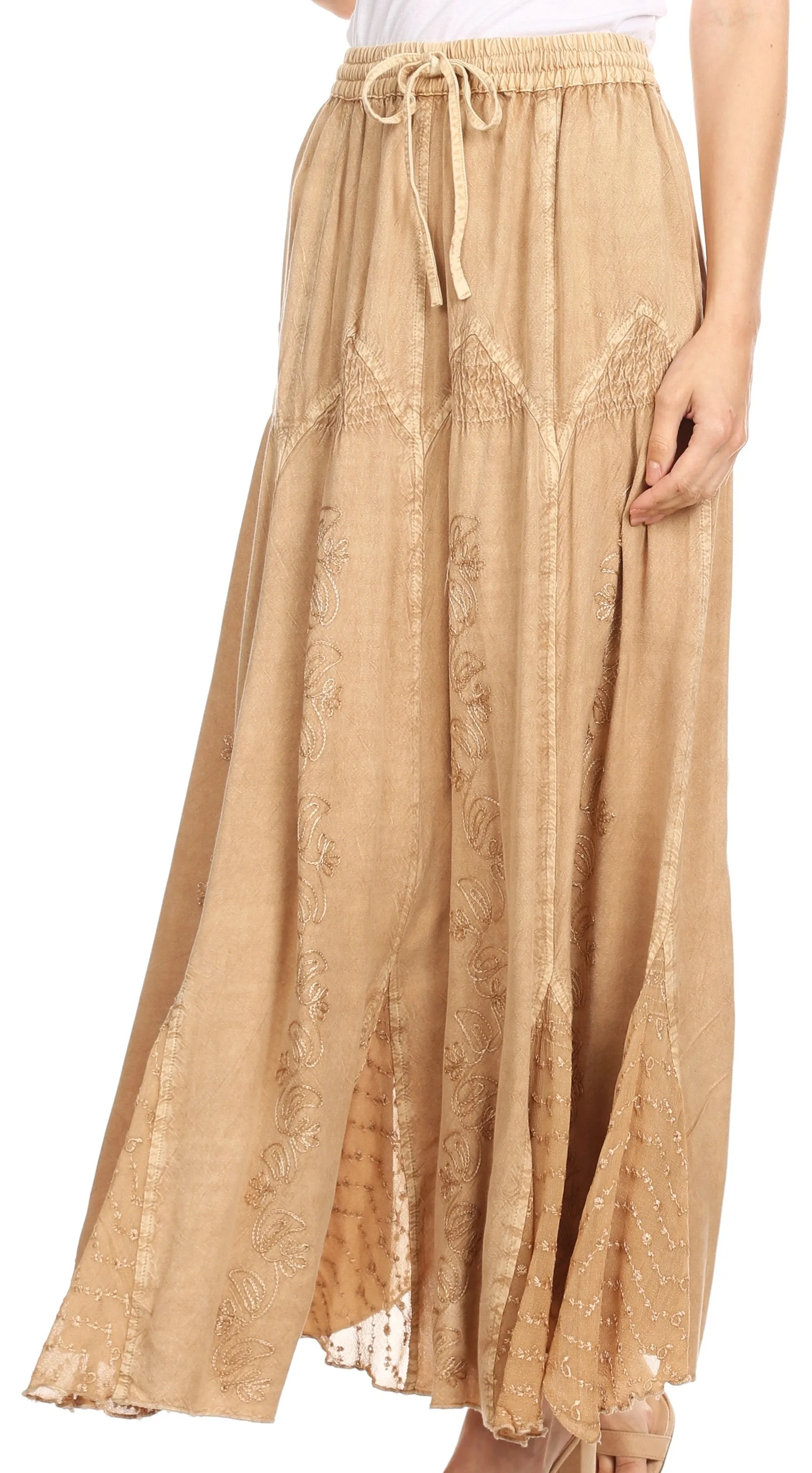 Sakkas Olivia Womens Maxi Bohemian Gypsy Long Skirt With Elastic Waist and Lace