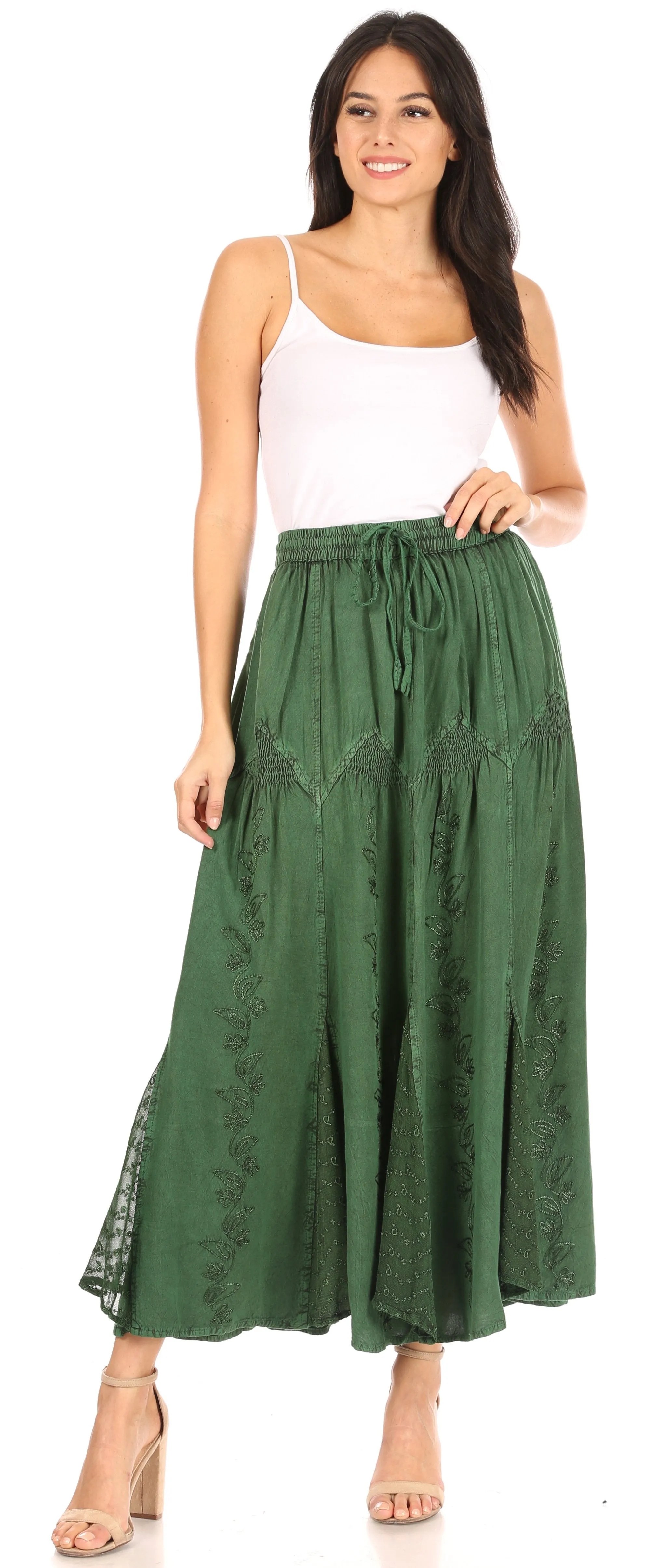 Sakkas Olivia Womens Maxi Bohemian Gypsy Long Skirt With Elastic Waist and Lace