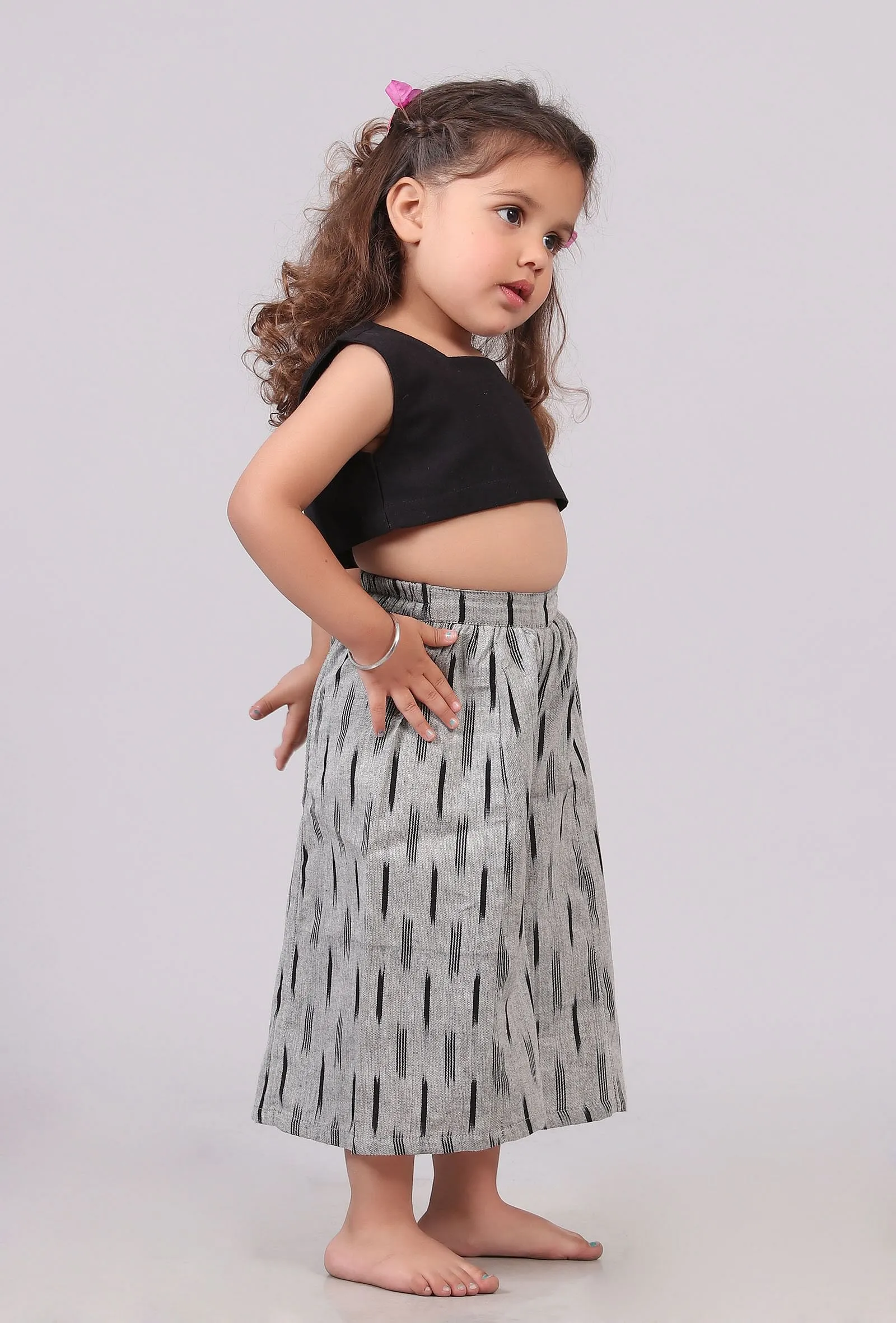 Set of 2: Black Cotton Crop Top with Pants