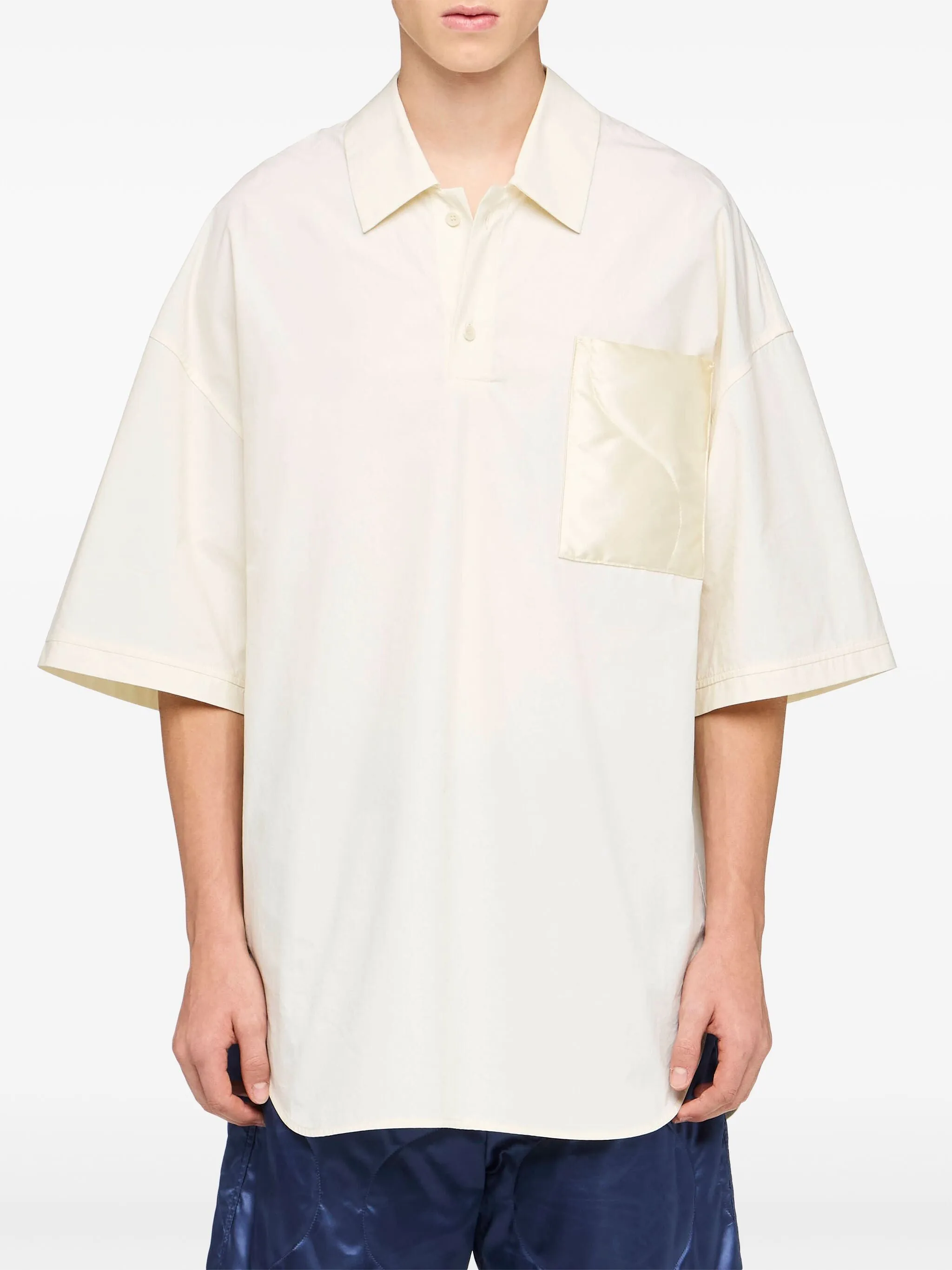 Short-Sleeve Quilted Pocket Polo Top - Ivory