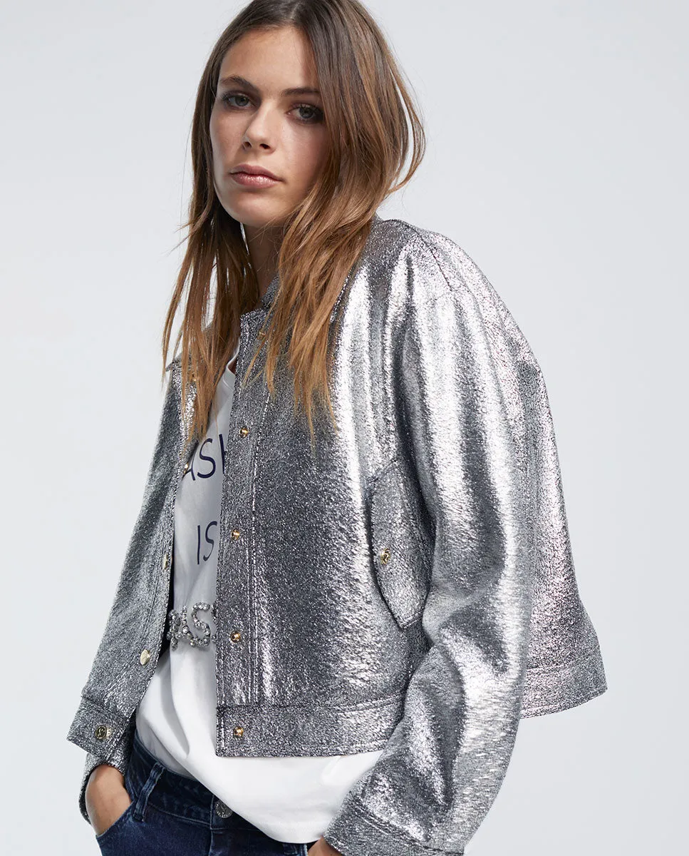 Silver crackled bomber jacket