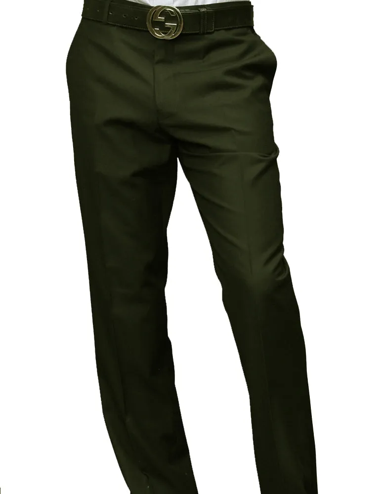 SLIM FIT FLAT FRONT DRESS PANTS, SUPER 150'S ITALIAN FABRIC | PA-200B-Olive