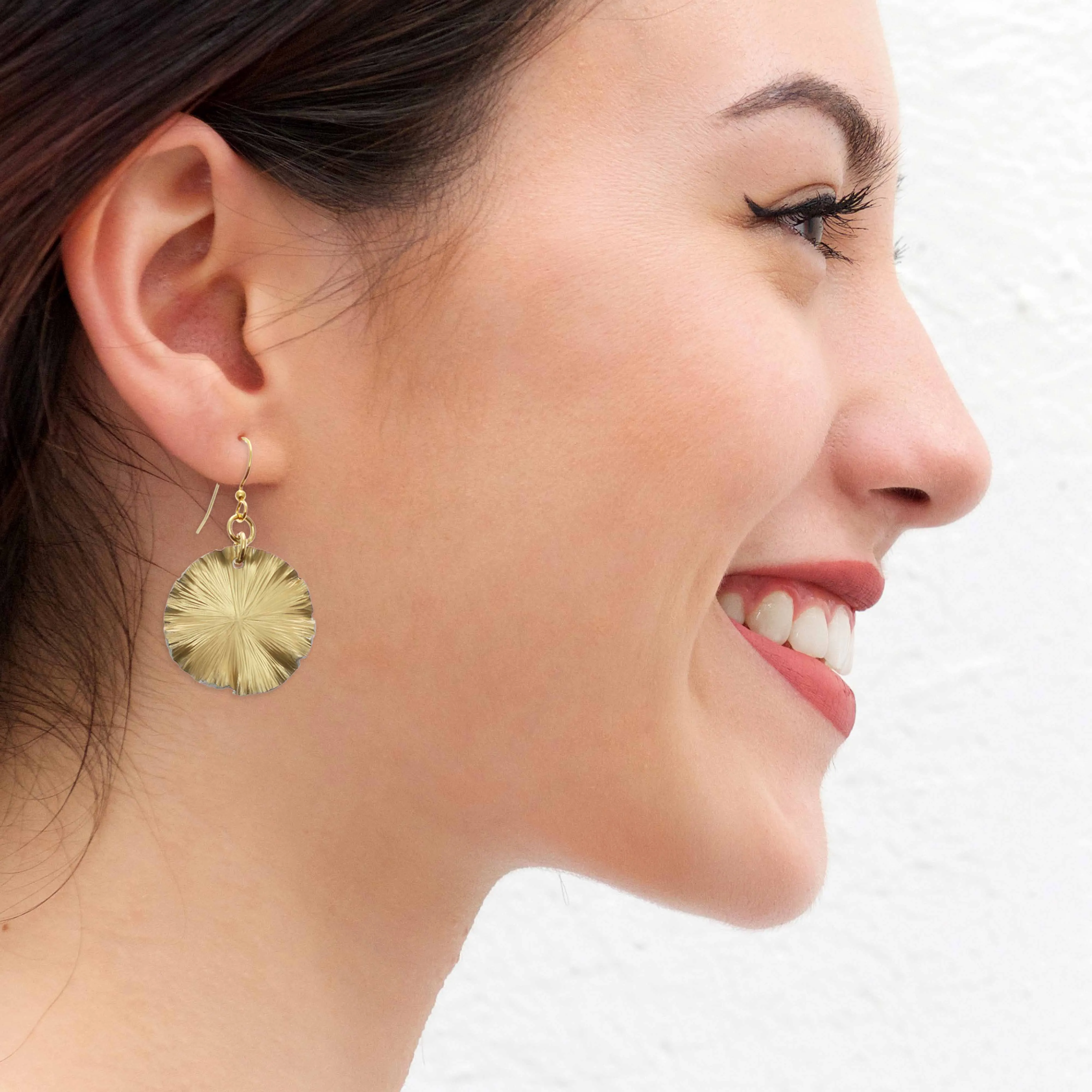 Small Gold Anodized Lily Pad Leaf Drop Earrings