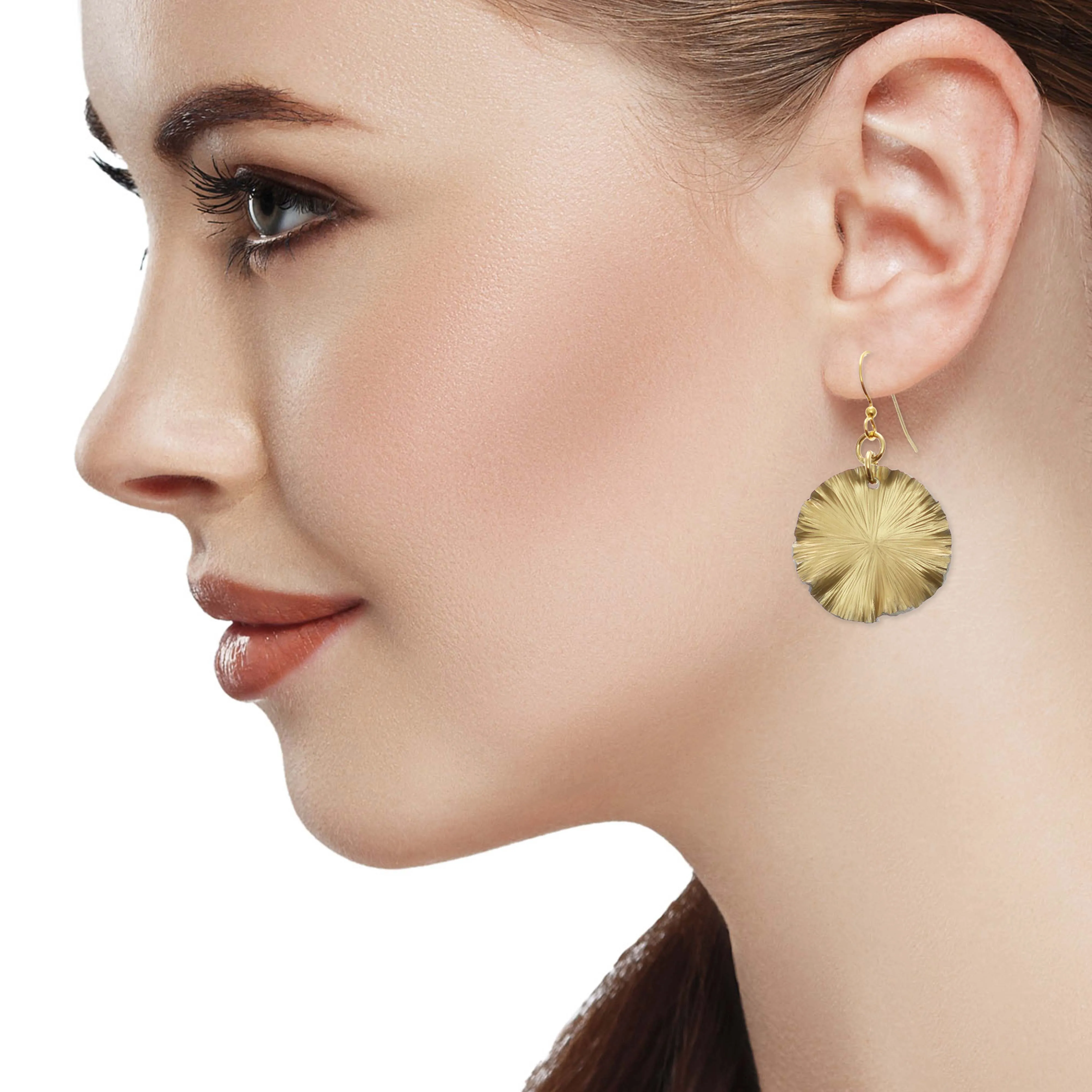 Small Gold Anodized Lily Pad Leaf Drop Earrings