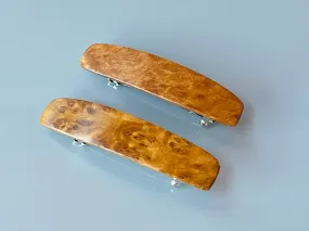 Small Mallee Burl wooden barrettes, light wood hair clips for fine hair