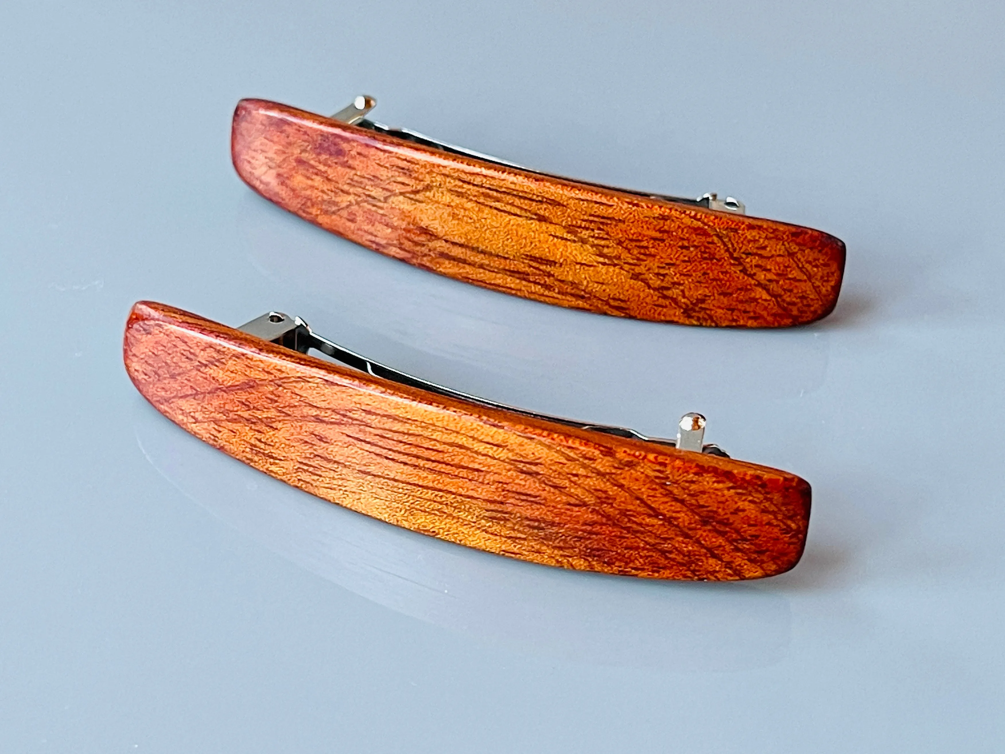 Small wooden barrettes Borneo Rosewood Red wood barrettes for fine hair