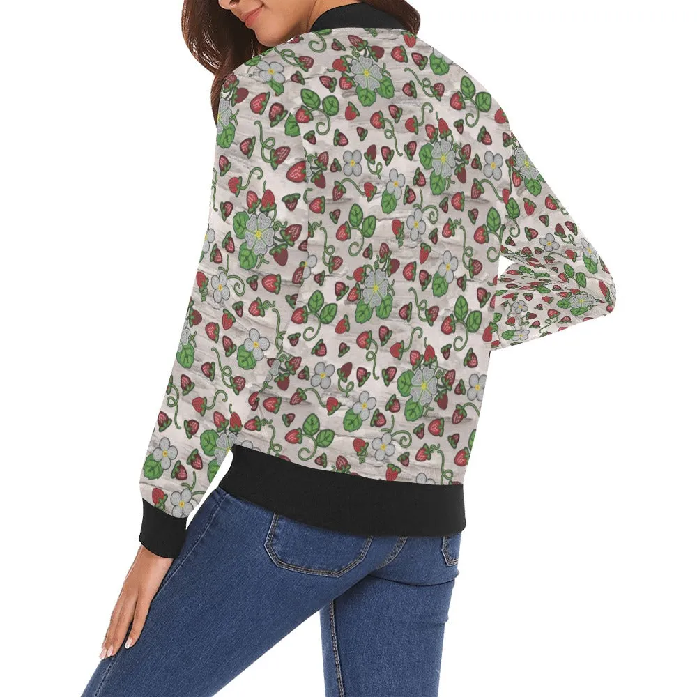 Strawberry Dreams Bright Birch All Over Print Bomber Jacket for Women