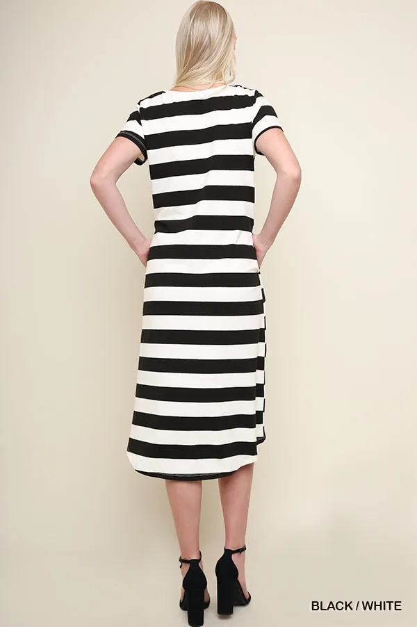 Striped T-Shirt Midi Dress, Black / White