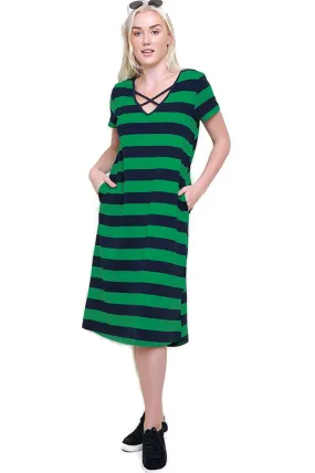 Striped T-Shirt Midi Dress, Green / Navy