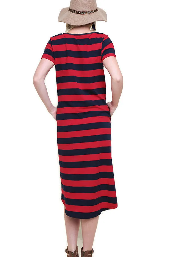 Striped T-Shirt Midi Dress, Navy / Red