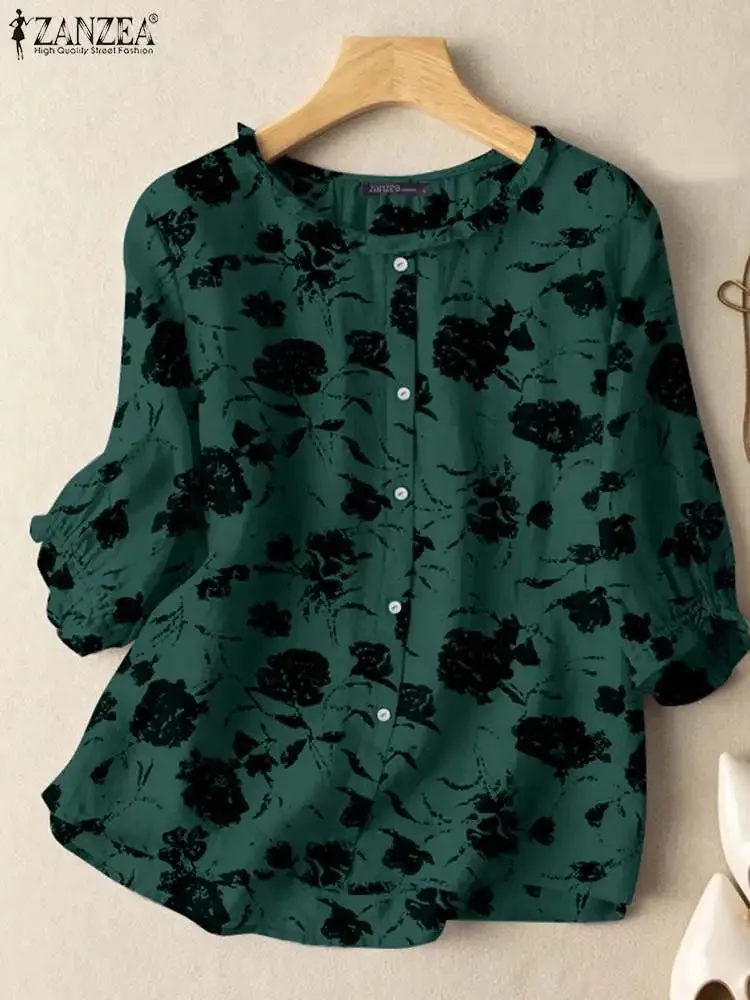 Summer Vintage Floral Printed Shirts ZANZEA Bohemian Female Blouse Casual O Neck 3/4 Sleeve Tops Work Holiday Shirt Tunic Blusas